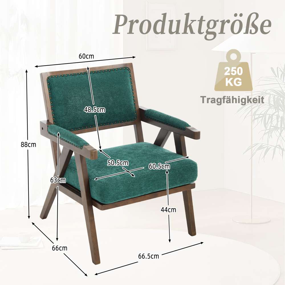 Fauteuil Lounge Tissu Moderne Mid-Century avec Accoudoirs et Cadre Bois pour Salon, Chambre, Bureau - 3