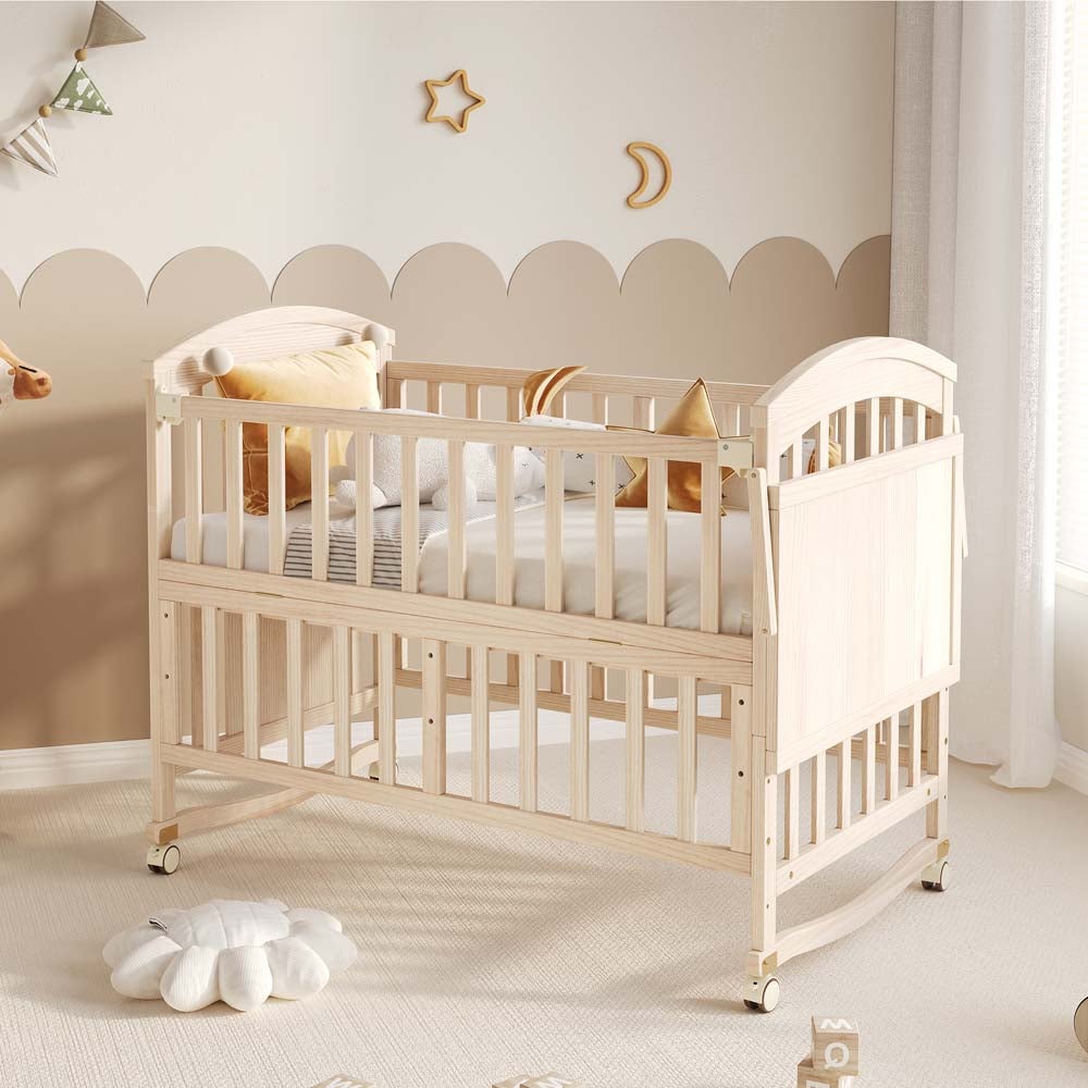 Lettino multifunzione in legno naturale con fasciatoio, contenitore pieghevole, estensibile 124x70x96 cm, senza materasso - 2