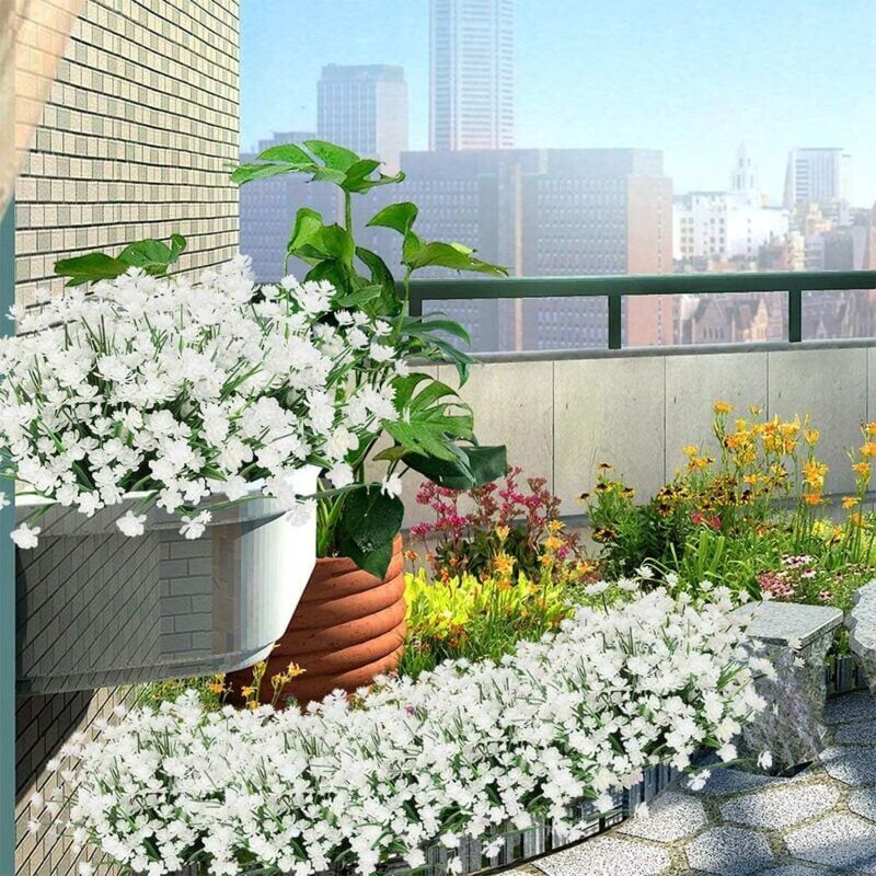 Plante fleurie artificielle　Plantes et fleurs artificielles d'extérieur résistantes aux UV Blanc 8PCS - 3