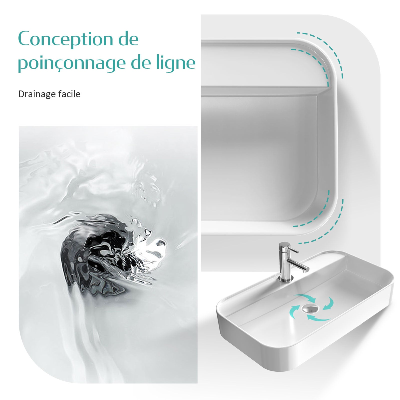EMKE Vasque à Poser en Céramique Rectangulaire 50 x 40 x 11 cm - Blanc Brillant, avec Trou pour Robinet - 2
