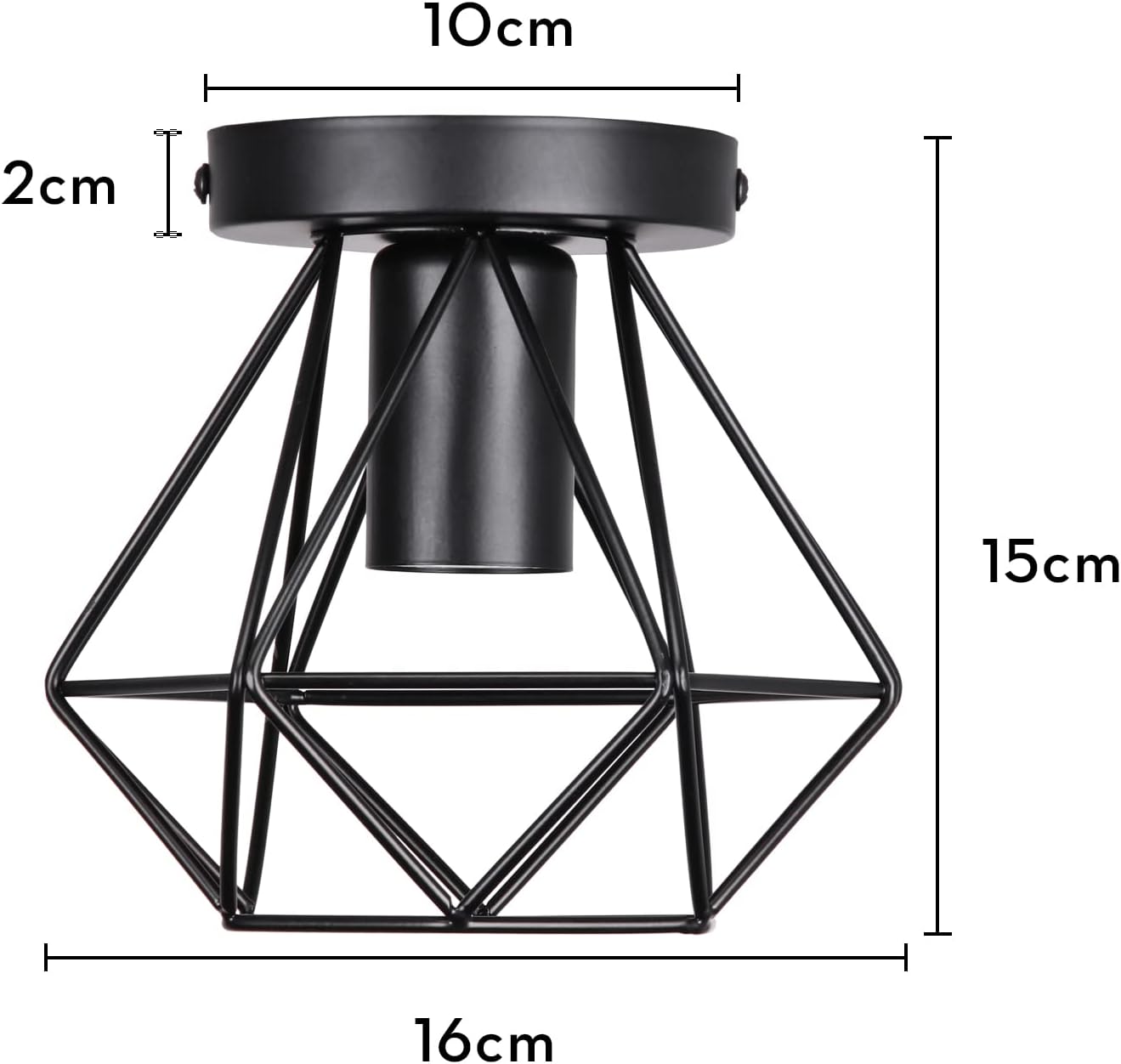 Plafonnier industrielle cage en métal fer forge, retro suspension luminaire lustre style vintage lampe de plafond, E27 base Ø16cm - Noir - 5