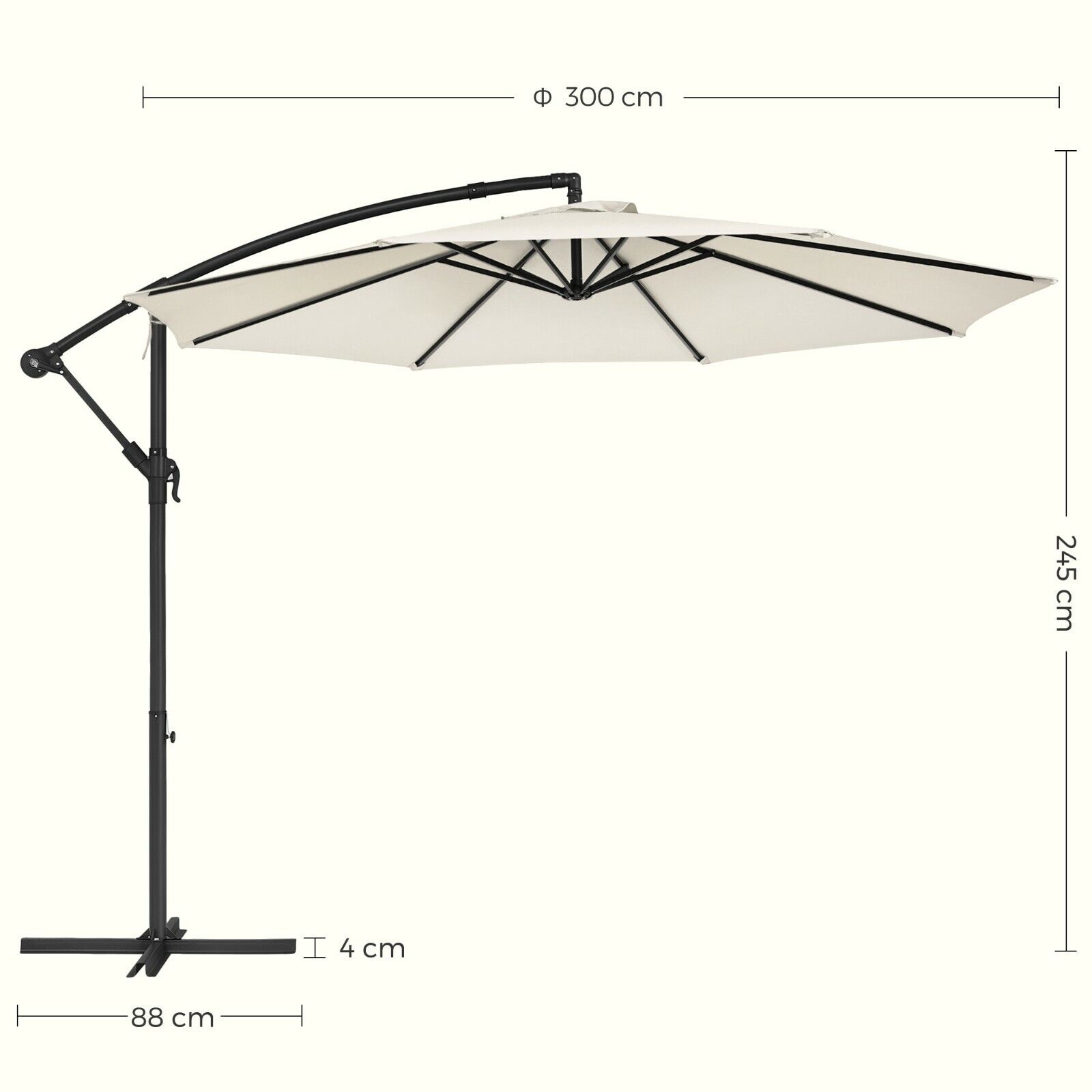 Parasol de Jardin Extérieur Déporté, avec Base, Ø3m, UPF 50+ Protection Solaire,Beige - 5