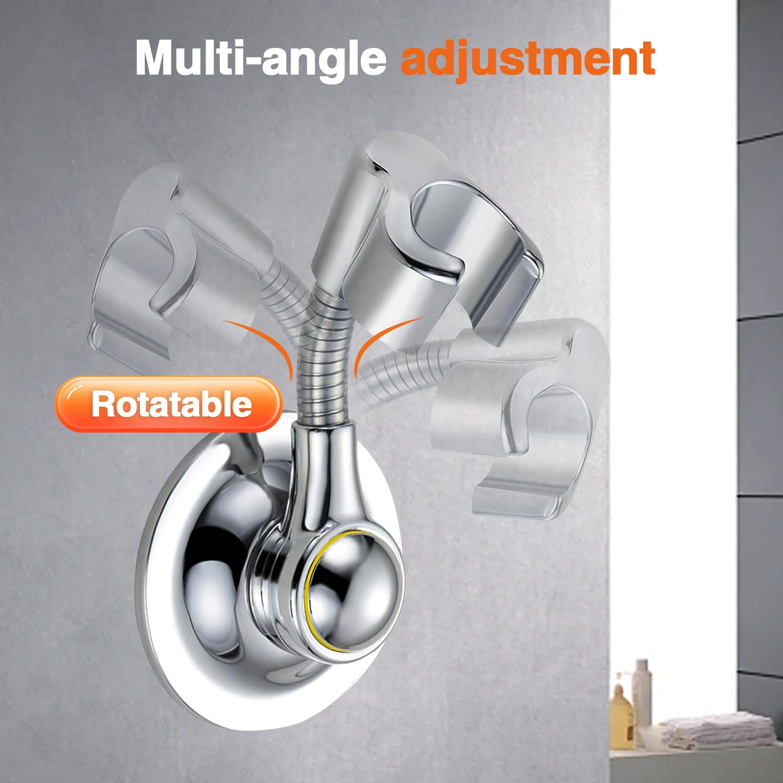 Support de Douchette Ventouse, Sans Percage, Support de Pommeau de Douche Reglable à 360°, Support de Douche à Main, ABS, Chromé - 4