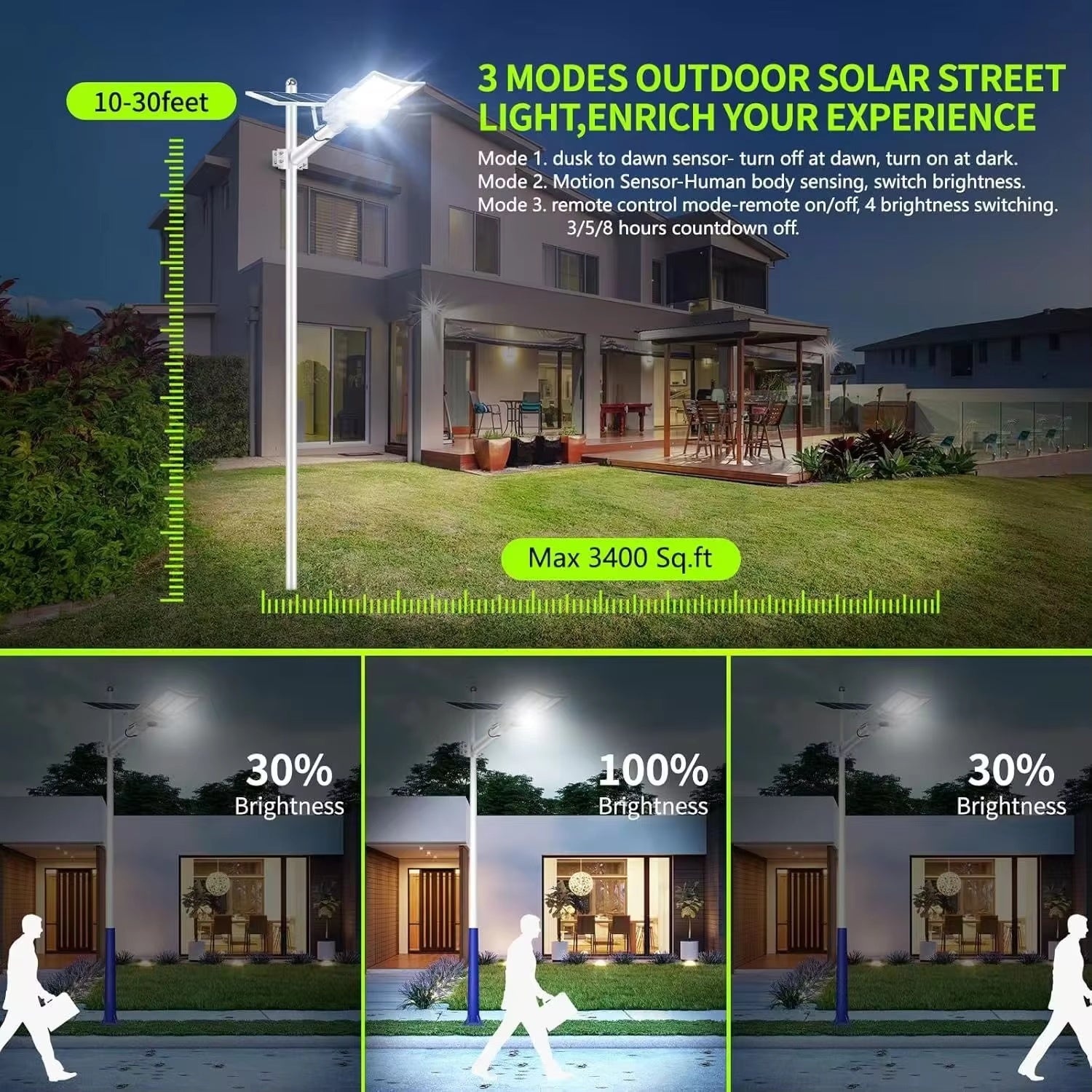 Farola solar de 5000 W, se ilumina automáticamente desde el anochecer hasta el amanecer, proyector solar, lámpara solar, IP67-6500 K - 2