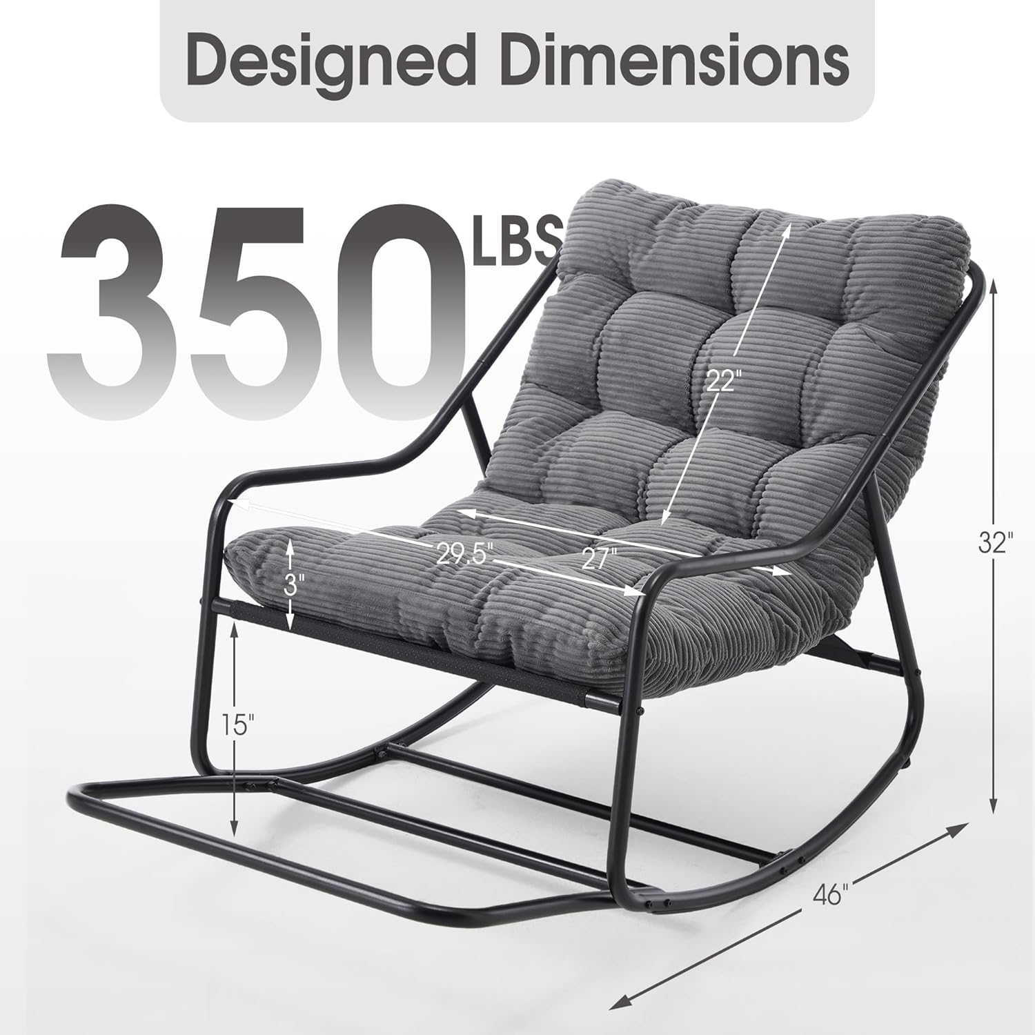 Rocking Chair Relax à Bascule avec Repose-Pieds, Coussin Velours Doux, Structure Acier Durable, Parfait pour Salon, Chambre ou Terrasse - 2
