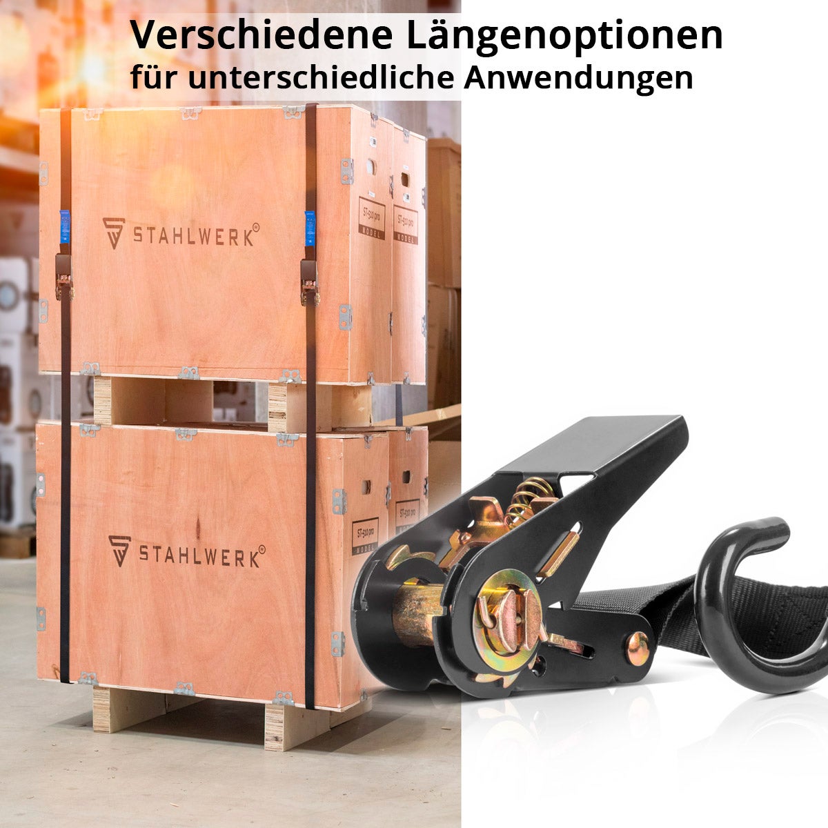 STAHLWERK Correa de trinquete con gancho juego de 4 5 m x 25 mm Correa de amarre 800 kg Correa de amarre - 5