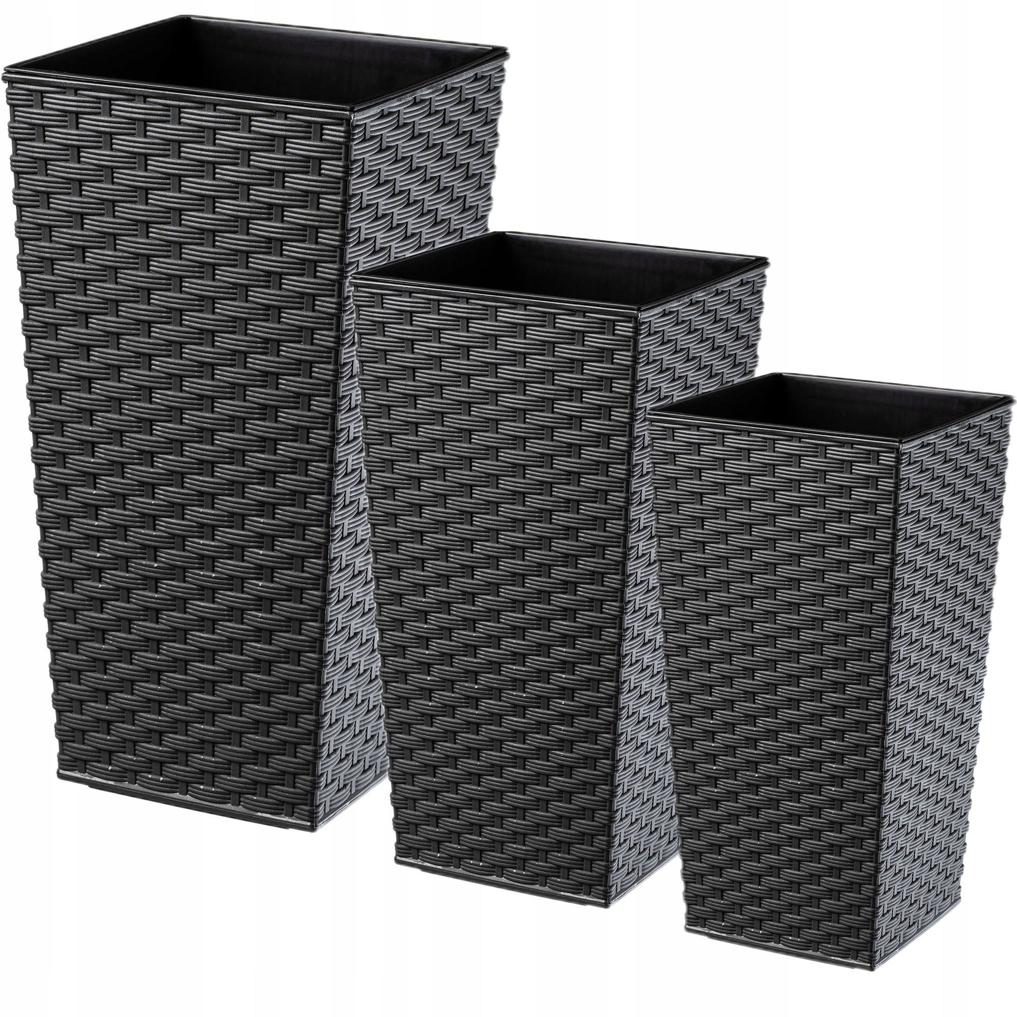 Vaso Ratto In Plastica Effetto Rattan PAFEN – Antracite, Ø20cm, Con Inserto, Per Esterno E Interno - 4