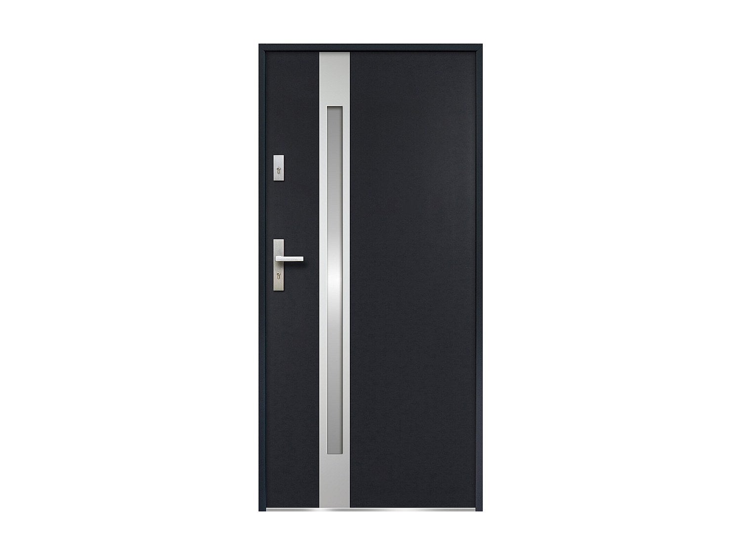 Drzwi wejściowe ze stali nierdzewnej i inox z przeszkleniami, wys. 207 x szer. 100 cm, kolor antracytowy – skrzydło prawe - BRAGA