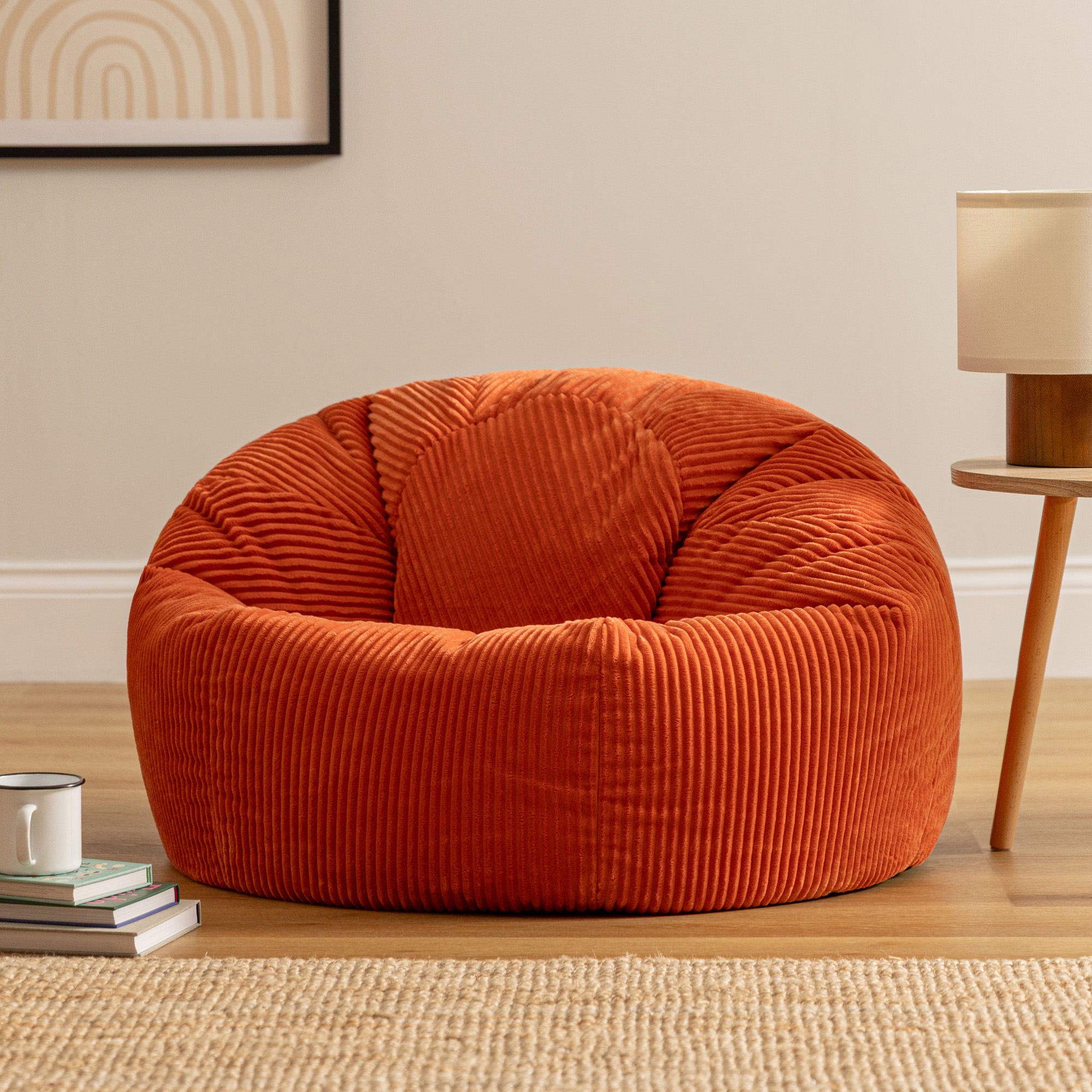 Pouf fauteuil Icon velours côtelé orange terracotta, salon, chambre, 85x85cm, Made in Allemagne, Oeko-Tex® - 2