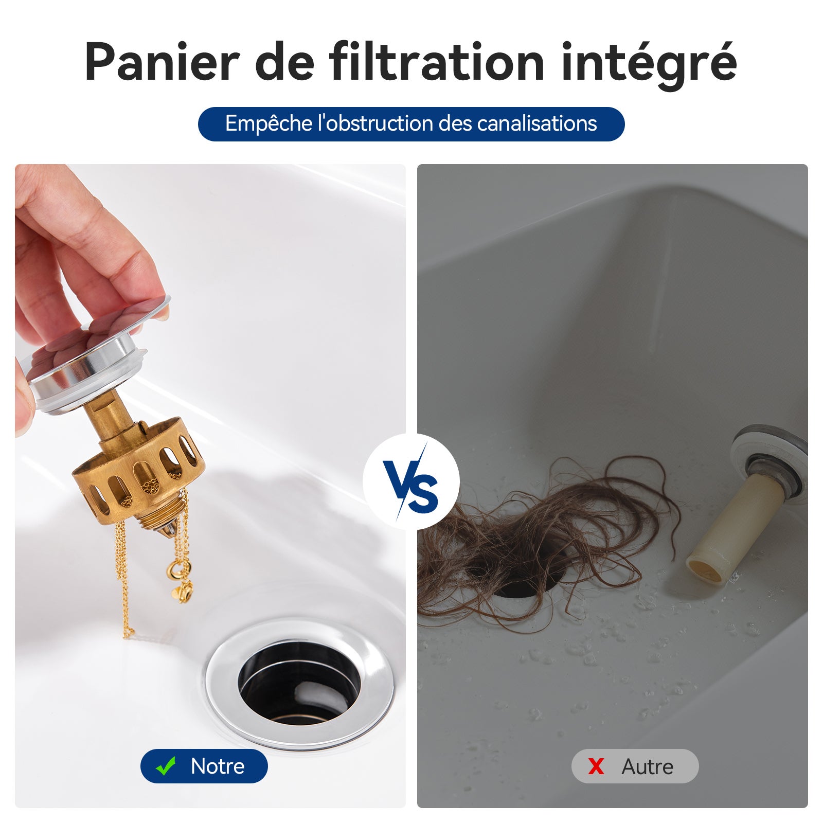 Auralum max Bonde Pop Up avec Trop-Plein,Chromé,Universal Lavabo Bouchon de Vidange avec Panier à Crépine,Laiton Anti-Colmatage Vidage Salle de Bain - 4