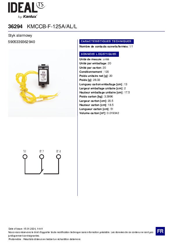 Styk allarmaowy KMCCB - Contatto allarmi cablati 1 chiusura/apertura - Garanzia di 5 anni - 3