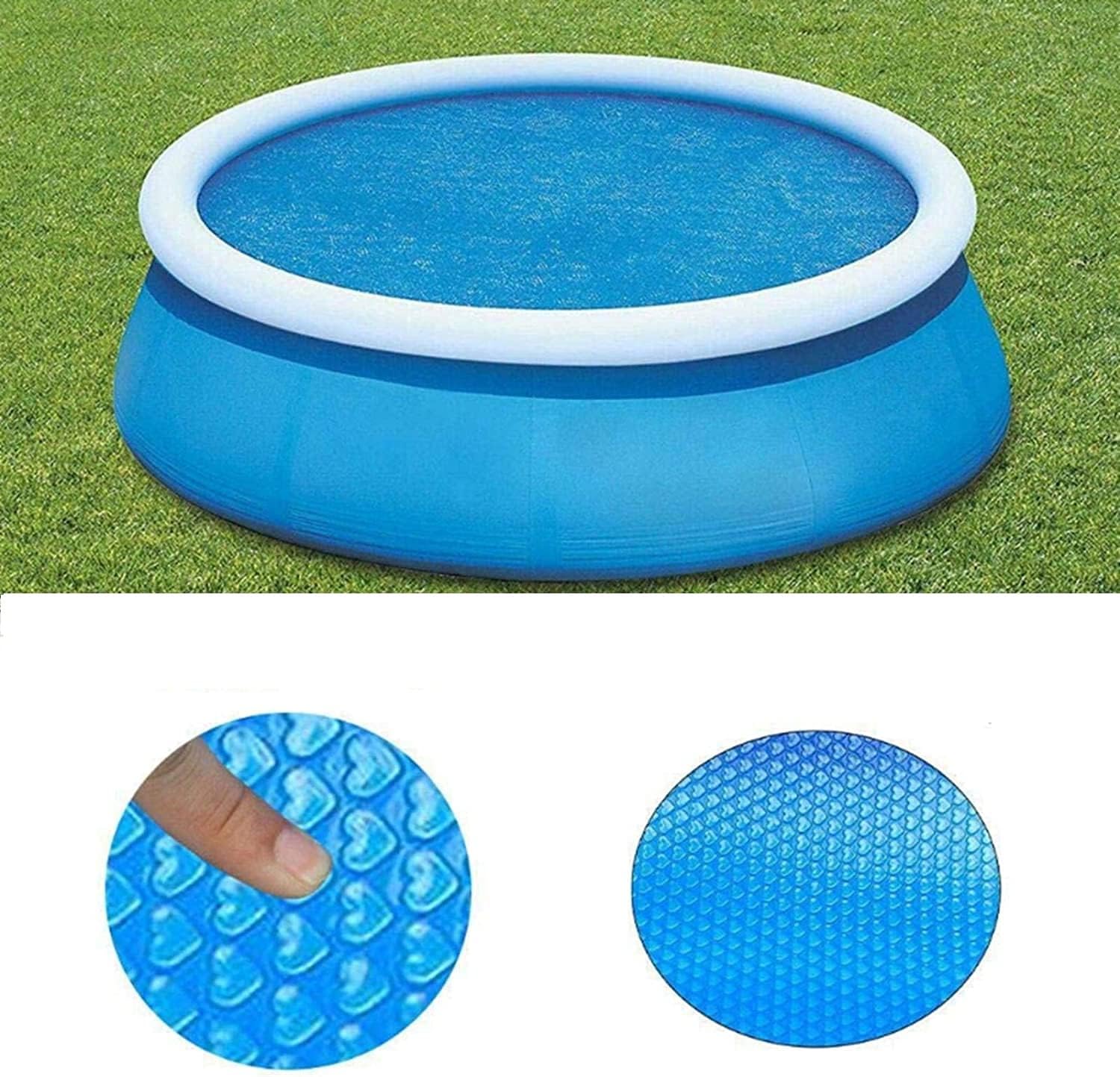 Okrągła osłona solarna na basen 180 cm, niebieska folia termoizolacyjna do basenów, folia bąbelkowa z filtrem UV do okrągłych basenów naziemnych