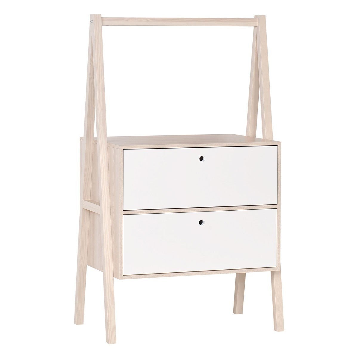 Commode Oliver 2 Tiroirs 1 Niche - Blanc Crème, Poignées Bois