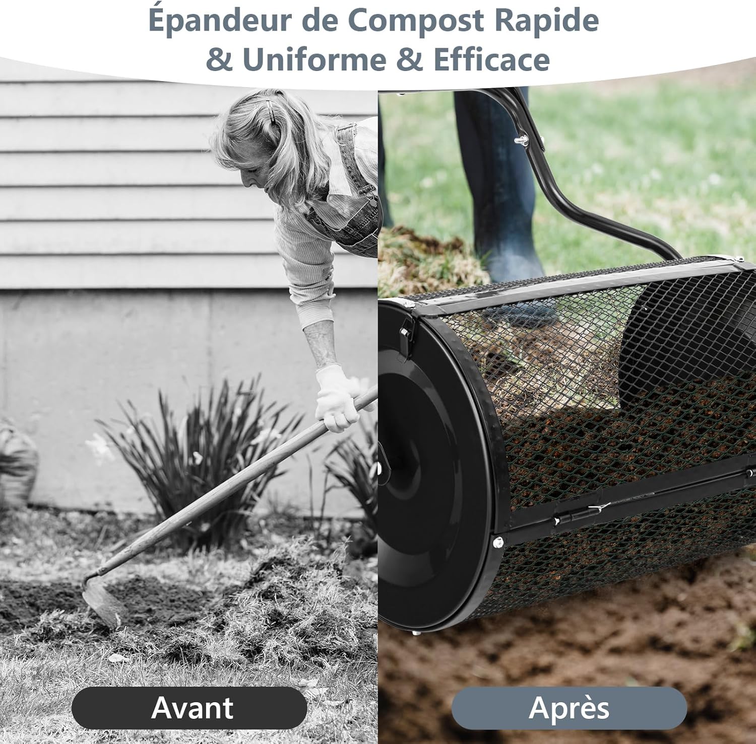 Spandiconcime a Rullo, Rullo da Giardino con Impugnatura Pratica Chiusure Laterali e Rete in Metallo per Concimazione e Semina, Spandiconcime - 7