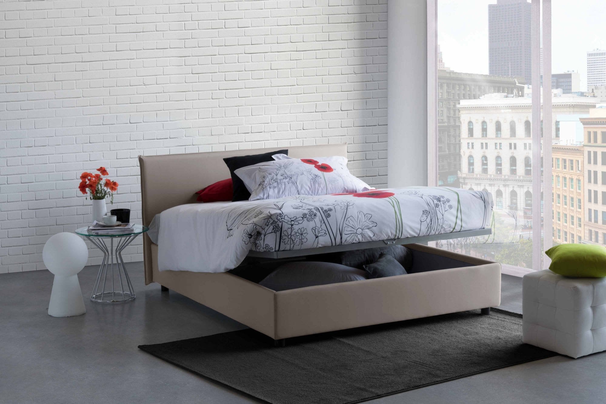Lit Double Made in Italy, Déhoussable avec Rangement, Dimensions Matelas 160x200 cm, Gris - Arcan - 4