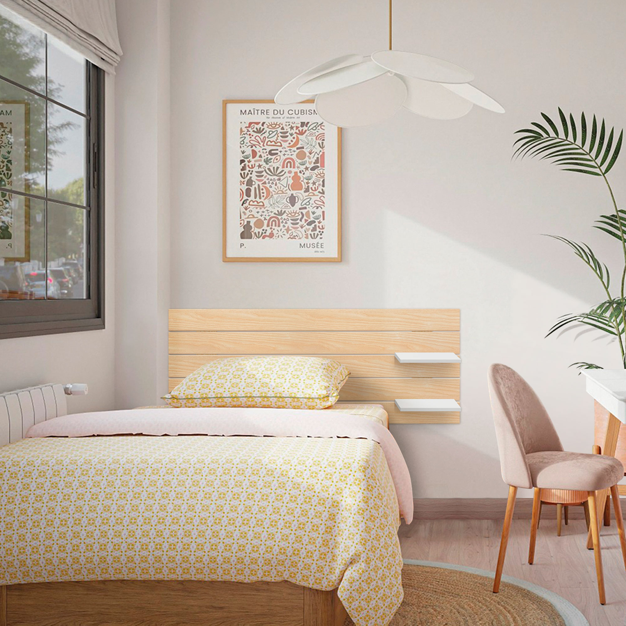 DHOME Testiera con ripiani in legno riciclato DM Parete sospesa Stile Pallet Letto Orizzontale (Legno Naturale/Bianco, 160 cm) - 6