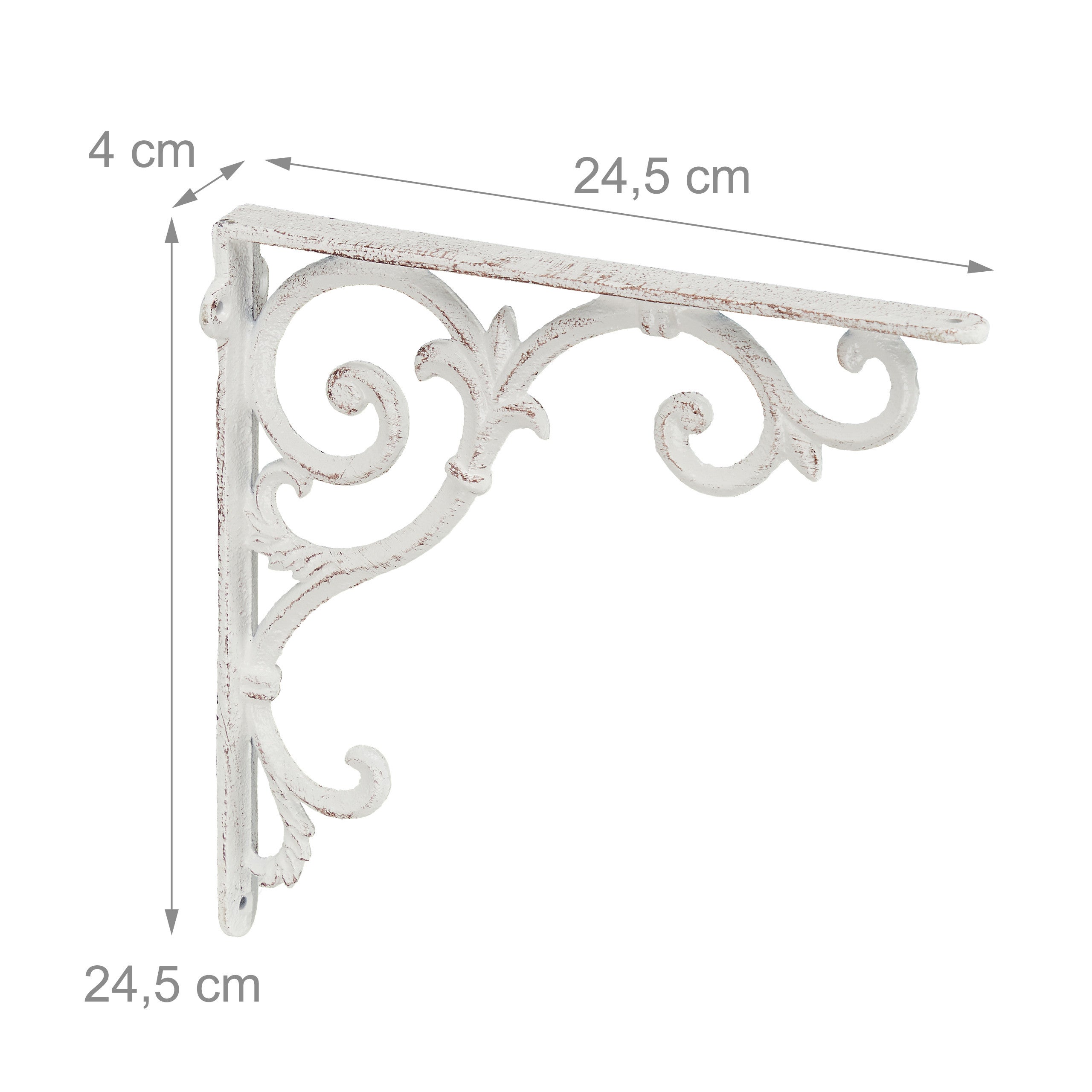 Équerre étagère murale, lot de 4, ancien, support en fonte de fer, ornements baroques, blanc, Relaxdays - 4