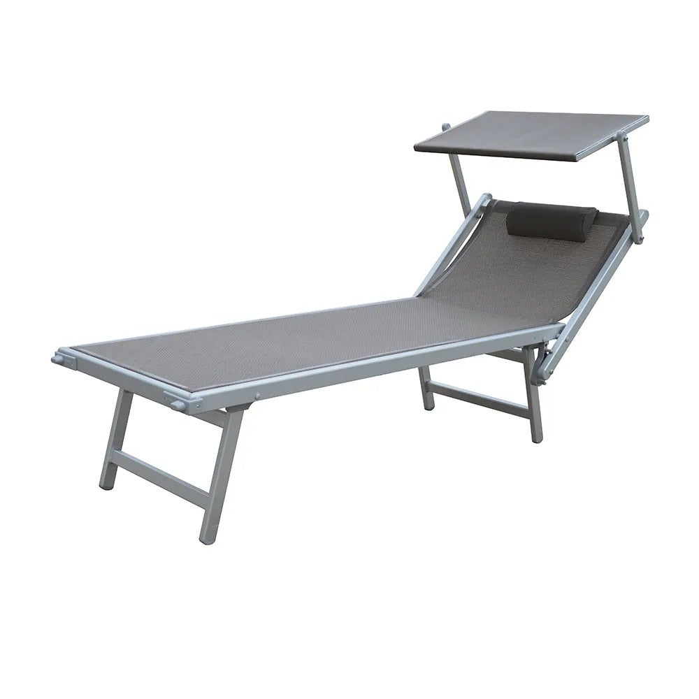 Tempo Style - Profesjonalny leżak plażowy L-MEDITERRANEO | Leżak z 3 pozycjami i parasolem | Idealny do ogrodu (Gołębi szary/aluminium)