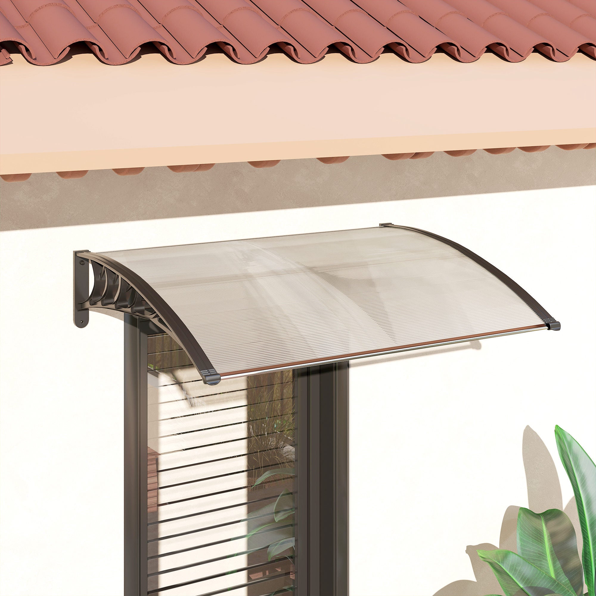 Marquise de Proteção Outsunny Transparente e Preto Policarbonato, Alumínio e PP 122x89x24cm - 5