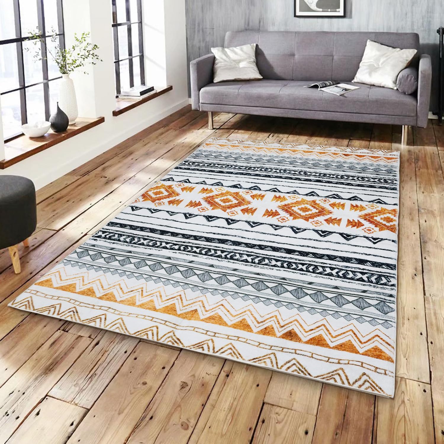 Tapis de salon 60 x 90 cm - Tapis vintage luxueux, antidérapant, extra doux, à poils ras pour salon, chambre, salle à manger et cuisine - 2