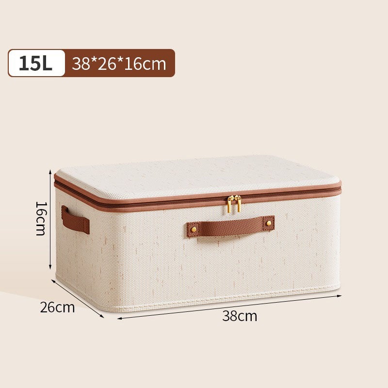 Boîte de rangement pliable avec couvercle, boîte de rangement à fermeture  éclair en coton et lin avec couvercle, 38*26*16cm, beige