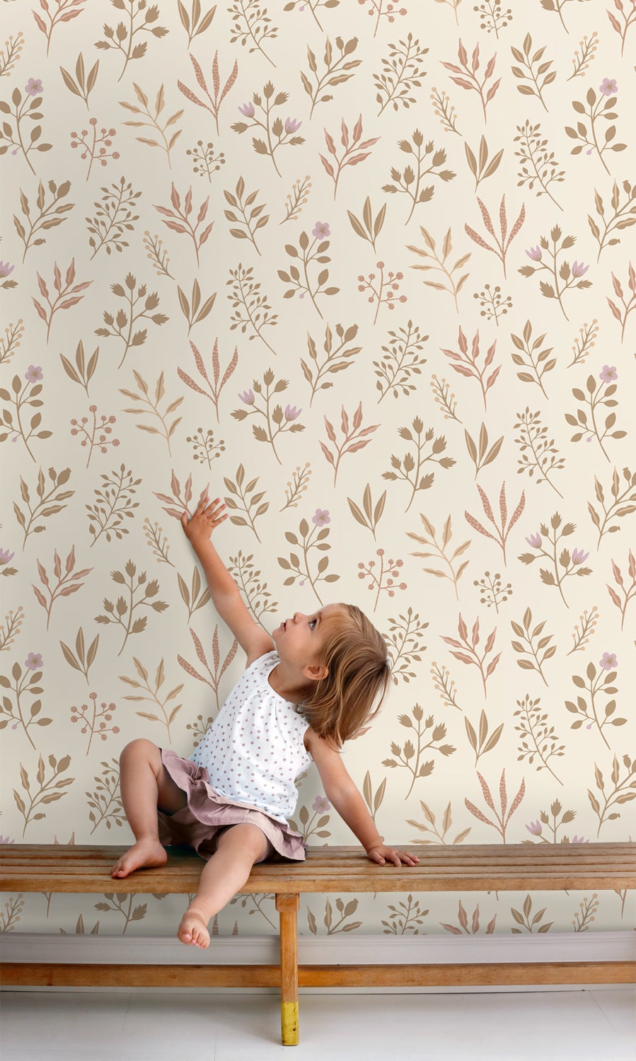 Papel pintado diseño floral en estilo escandinavo beige - 0.53 x 10.05 m - estahome