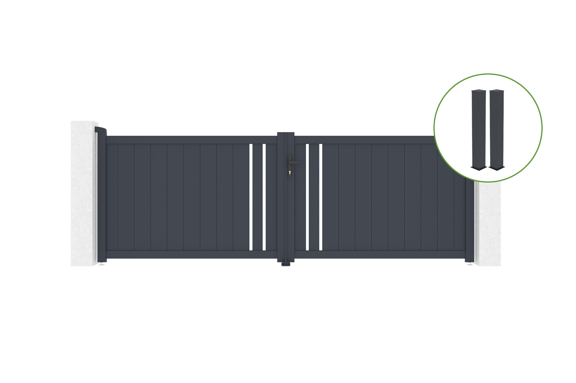 Brama skrzydłowa 3,5m GIONA wys. 120cm szare + 2 słupki 20x20cm wys. 166cm