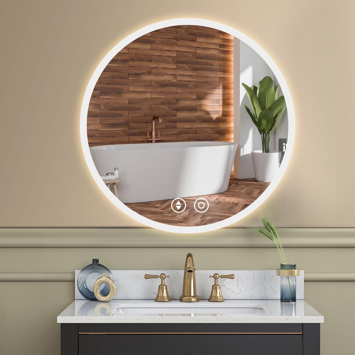 Miroir Rond Salle De Bain 80 Cm LED Avec Anti-Buée - 3 Couleurs Lumière & Interrupteur Tactile