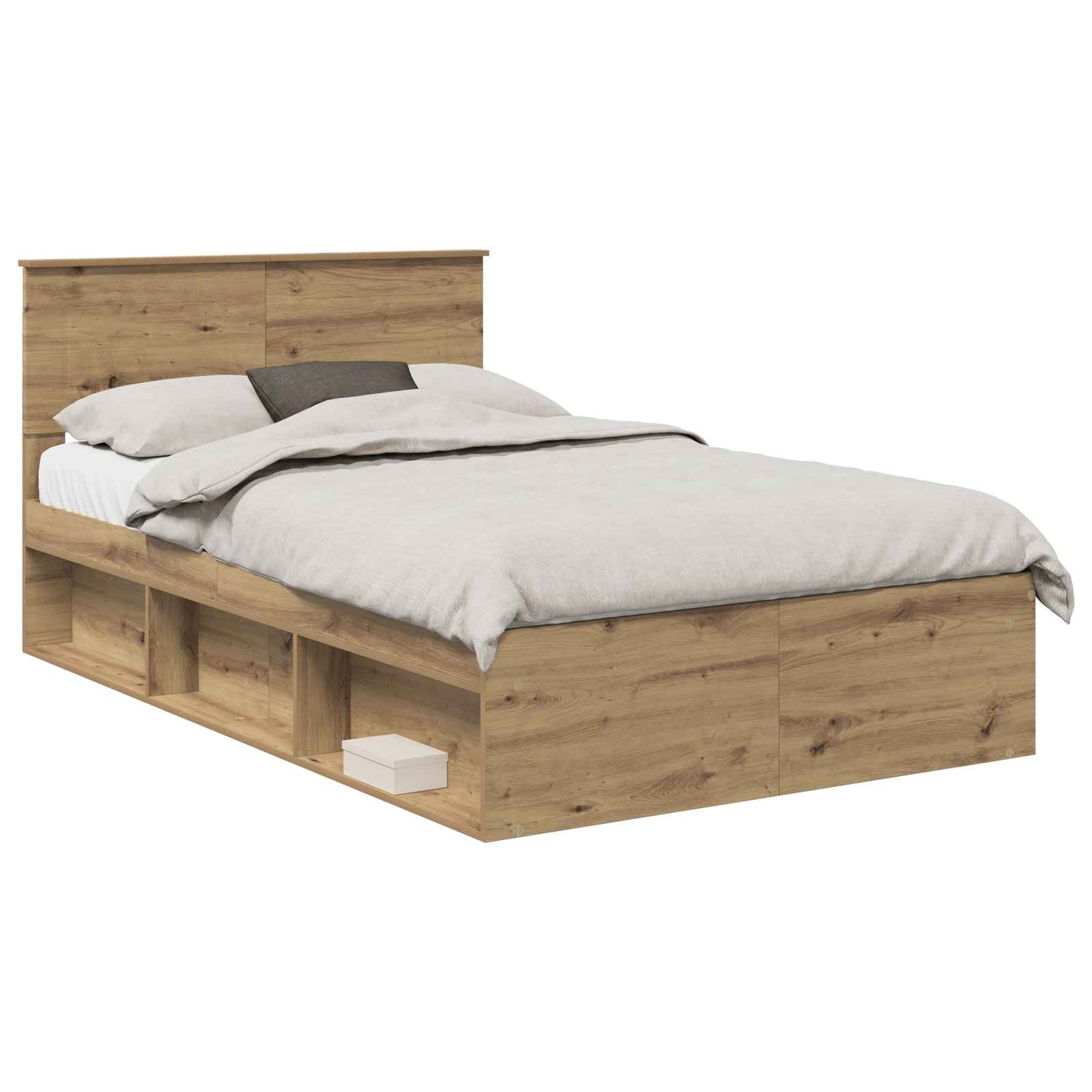 Cadre de lit chêne artisanal 135 x 190 cm panneau de bois - 2