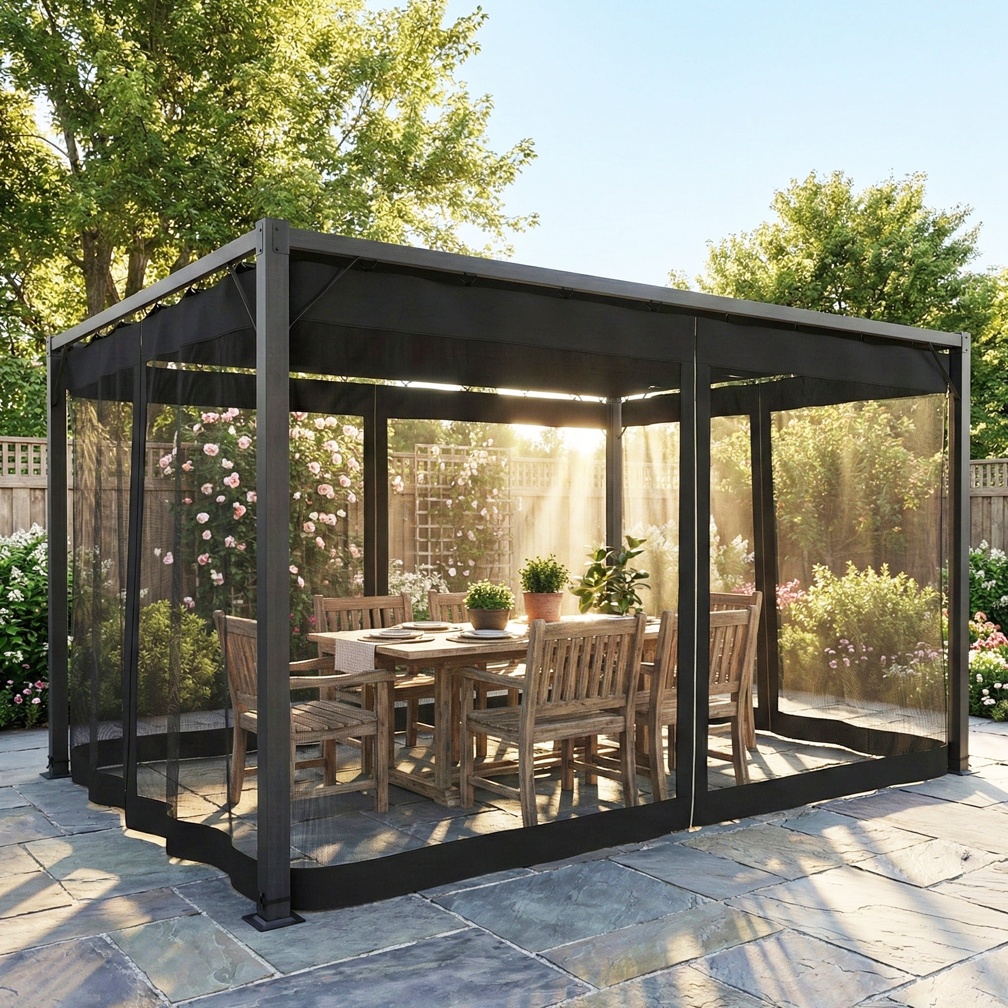 Pérgola Outsunny Aluminio, Poliéster Gris Oscuro 397x297x225 cm - 9
