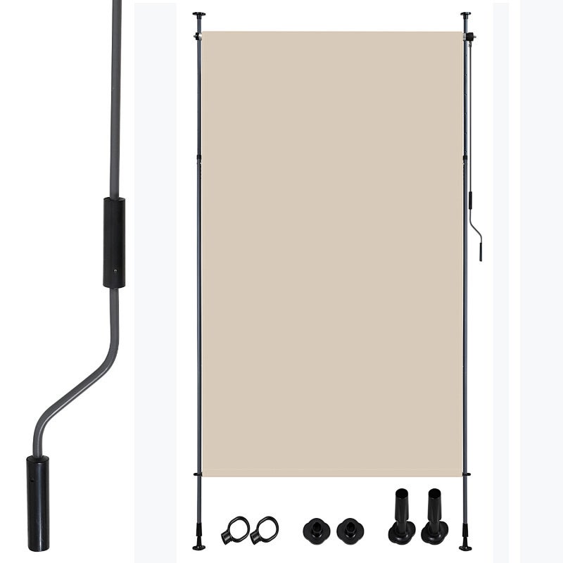 Roleta pionowa zewnętrzna 120 x 270 cm Roleta zewnętrzna z teleskopowymi prętami bez wiercenia Ochrona przed promieniowaniem UV Beżowa