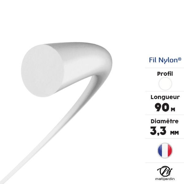 Fil nylon 3,3 mm x 90 m Rond Blanc Bobine par 2 - 3
