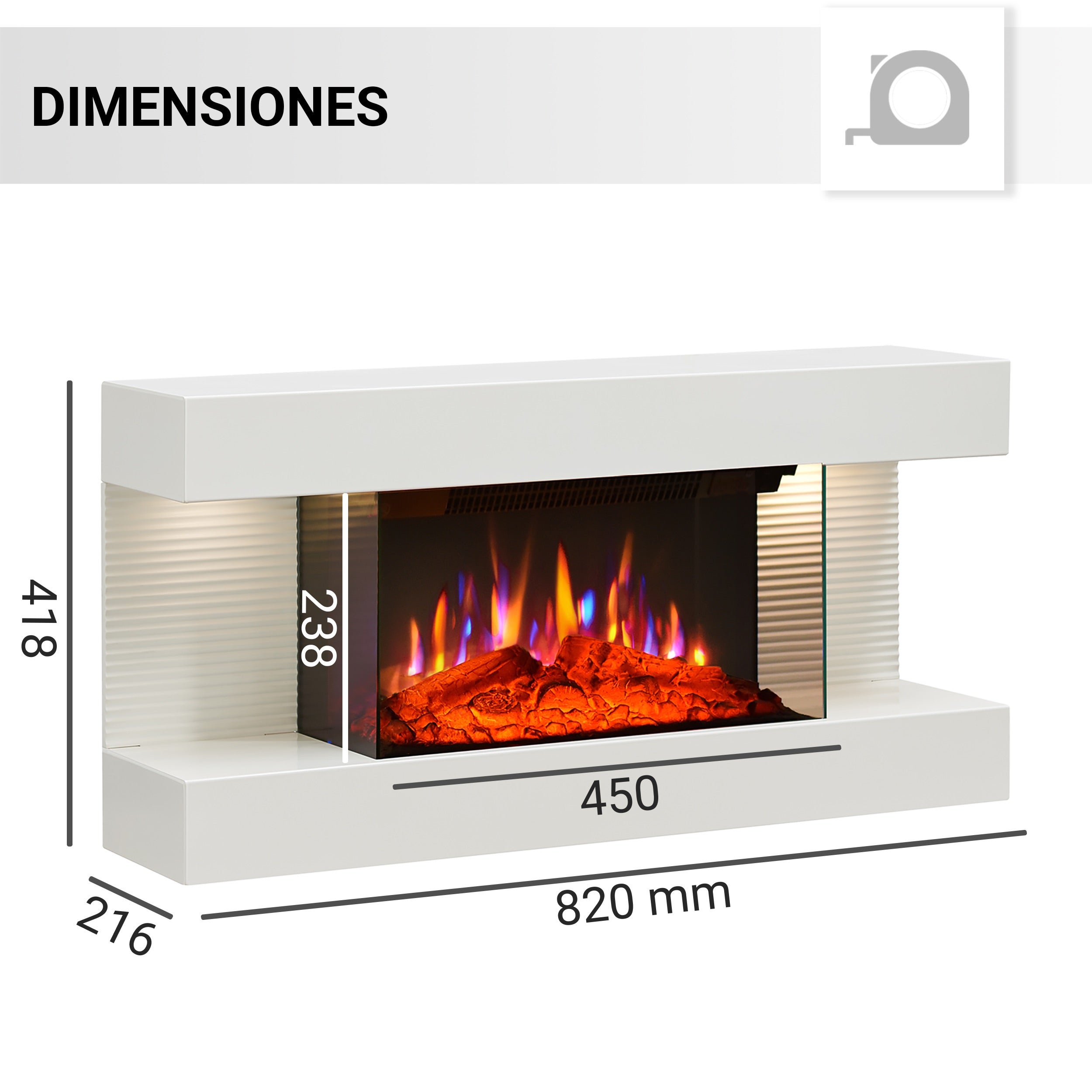 Chimenea eléctrica BALDERIA Ida – Chimenea mural - Blanco - 5