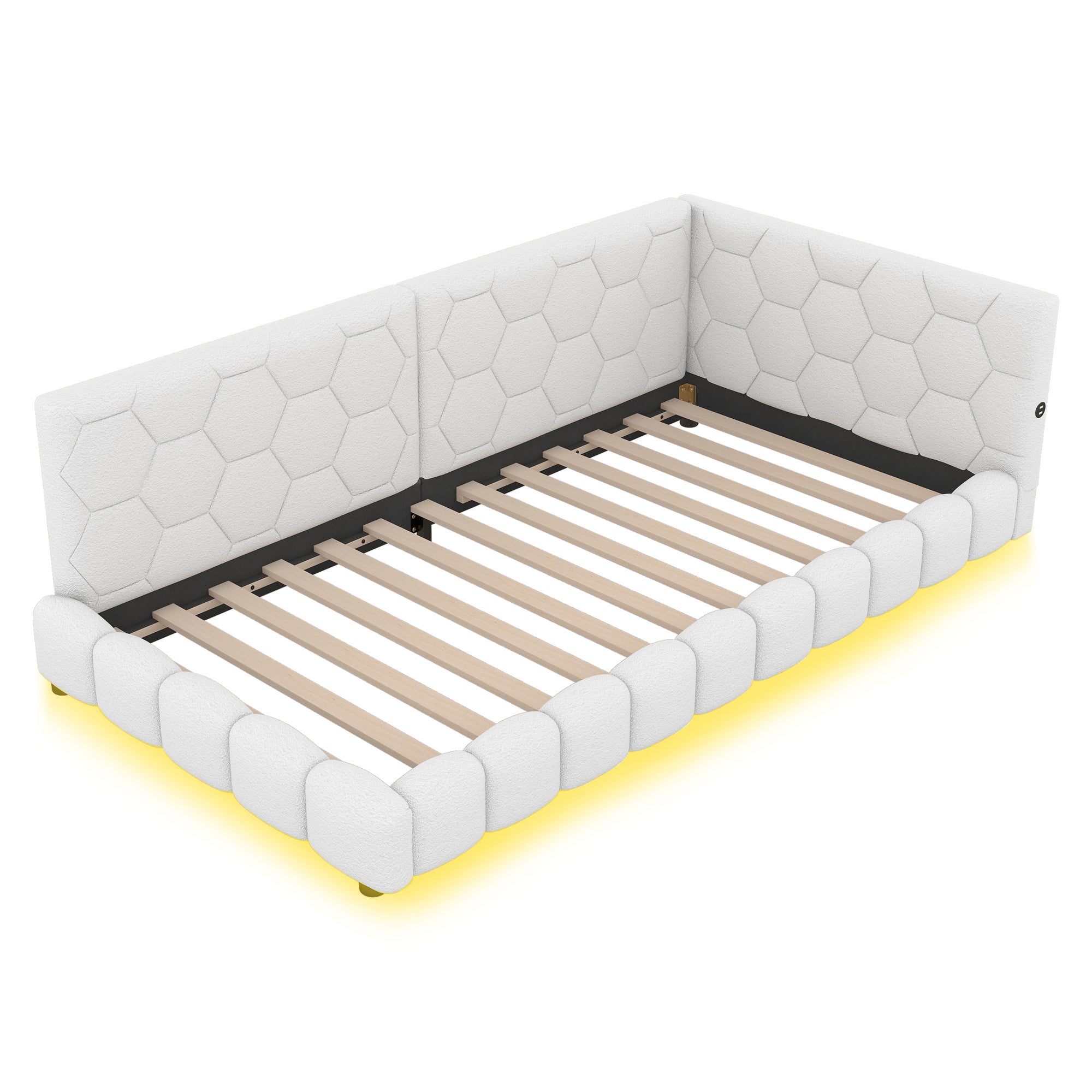 Pat single 90x200cm din catifea - cu LED și port USB - Alb | Leroy Merlin