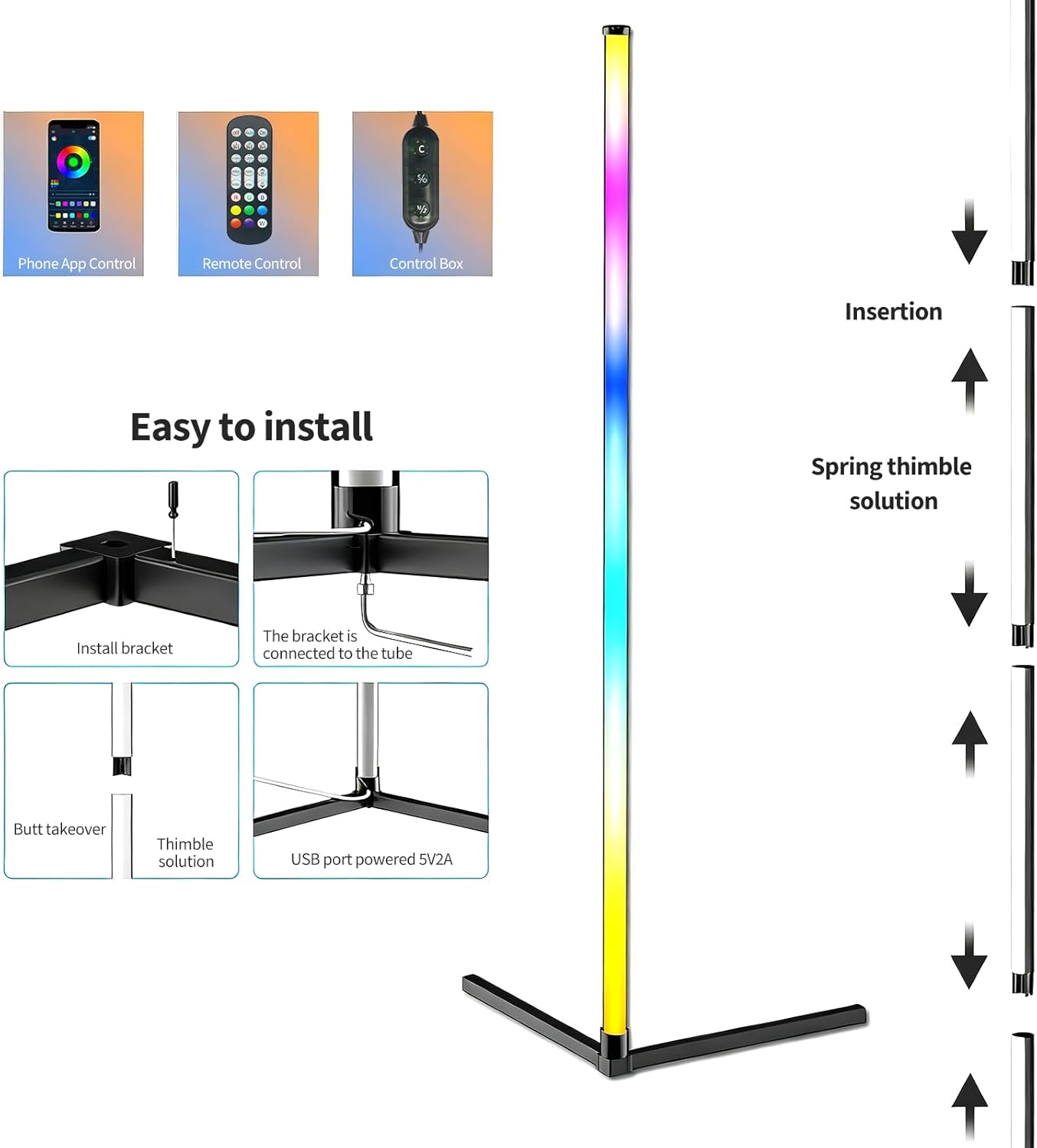 Lampadaire LED d'Angle RGB, 120cm Lampe sur Pied Salon avec APP Contrôle et Télécommande, Bluetooth Lampe pour la Décoration de Fête - 3