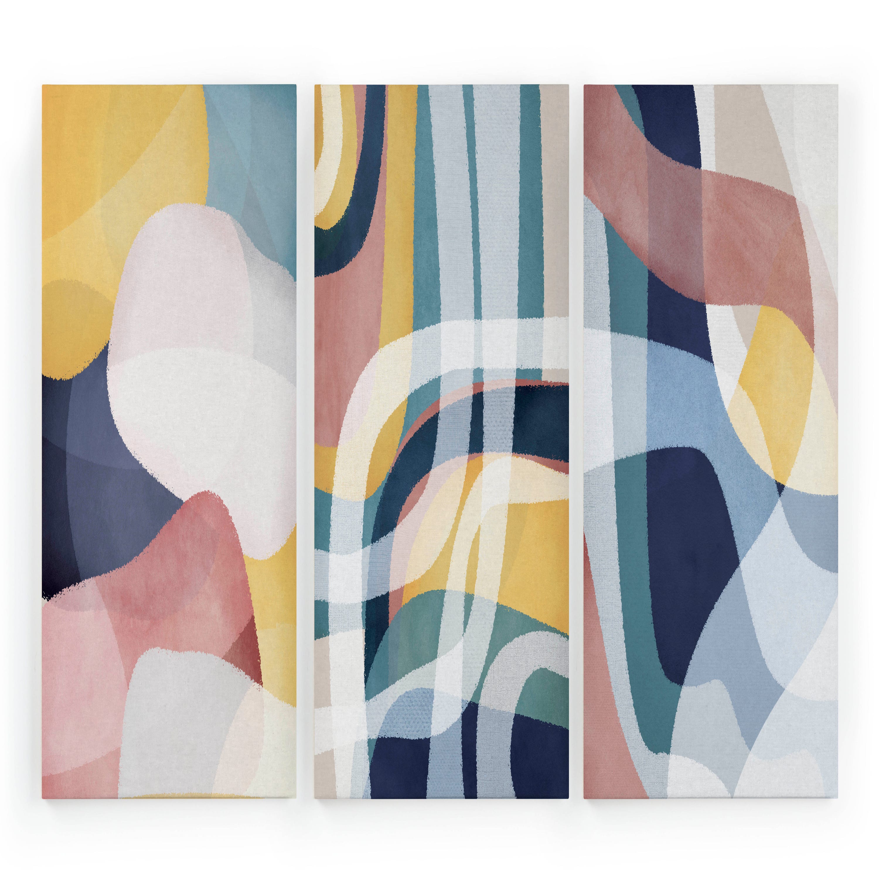 Set De 3 Tableaux Abstraits Sur Toile – Motifs Géométriques Beige – Format 60x70 Cm Sans Cadre – Déco Salon Ou Chambre