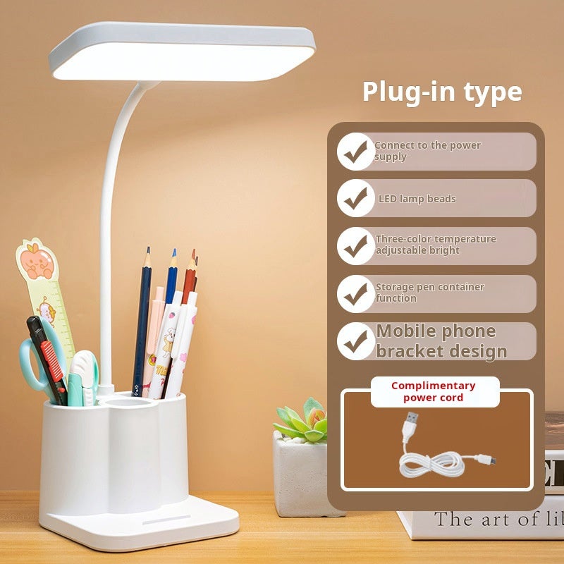 Nowoczesna lampka biurkowa zasilana przez USB z dotykowym sterowaniem, ściemnianiem w 3 kolorach, uchwytem na długopis, do biura studenckiego - 2