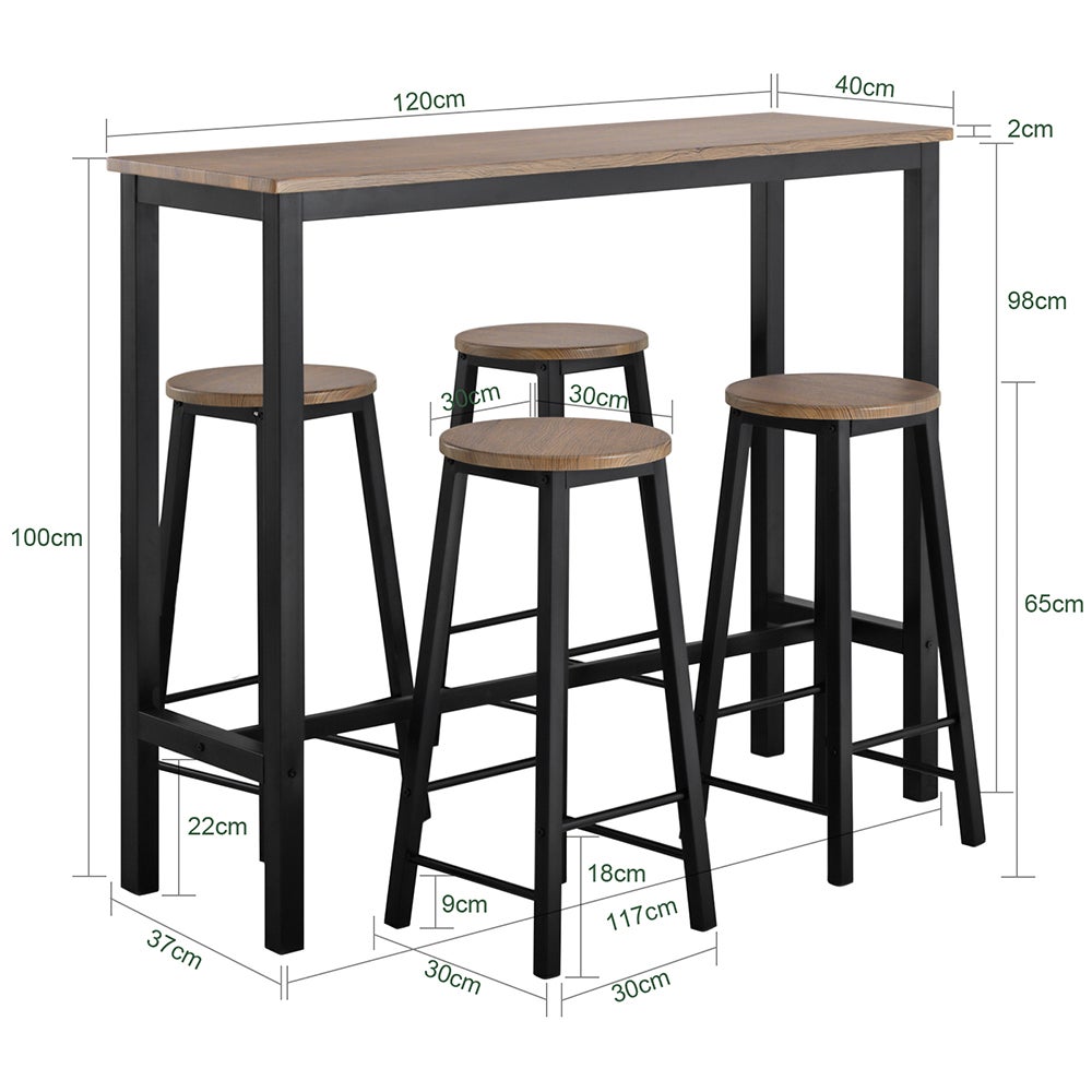 SoBuy OGT22-SCH Set de Table + 4 Tabourets Ensemble Table de Bar Bistrot,Debout Table Haute de Cuisine - 3
