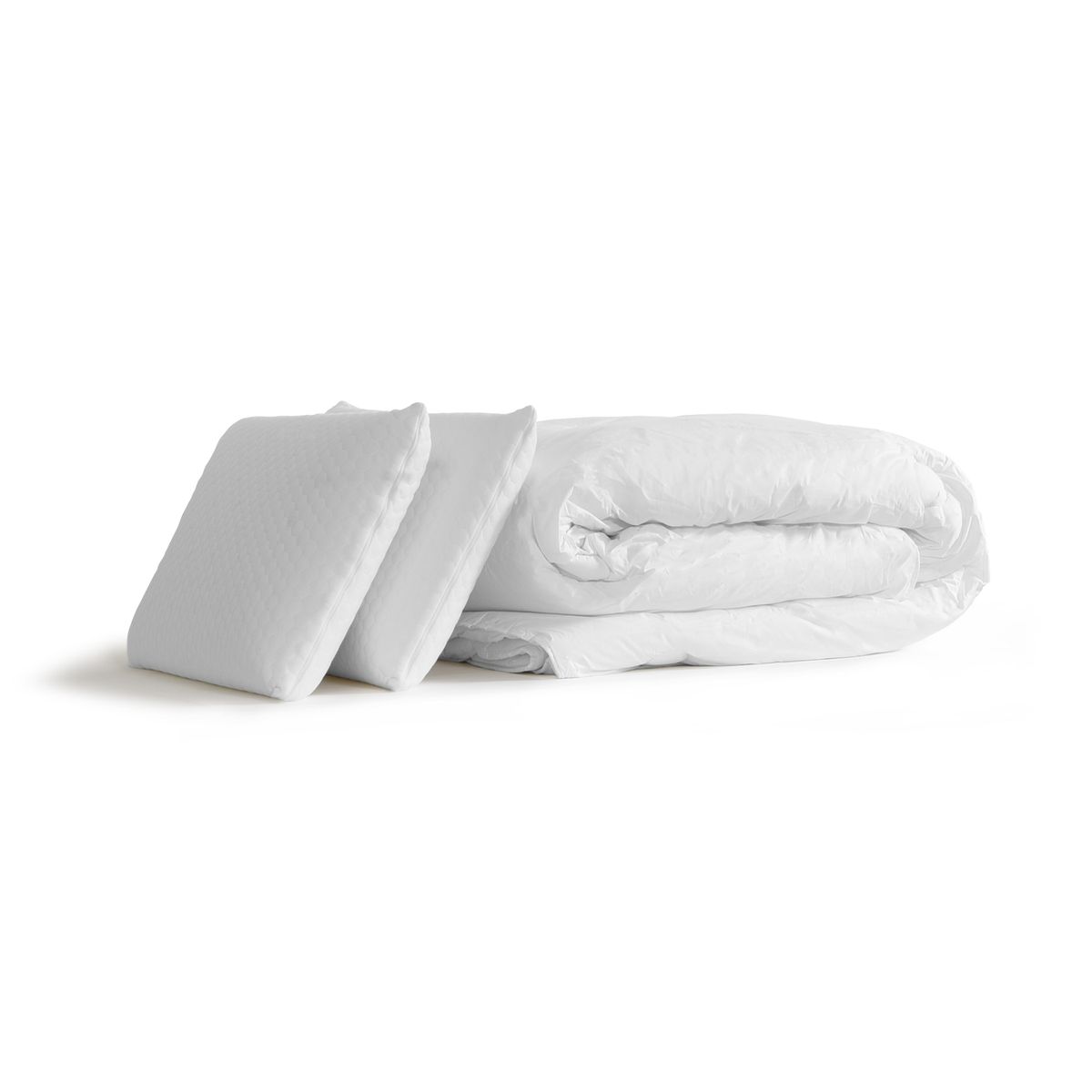 Pack Matelas Memo - Mémoire de forme - Ep : 20cm - Sommier kit Gris avec couette et 2 oreillers - 5