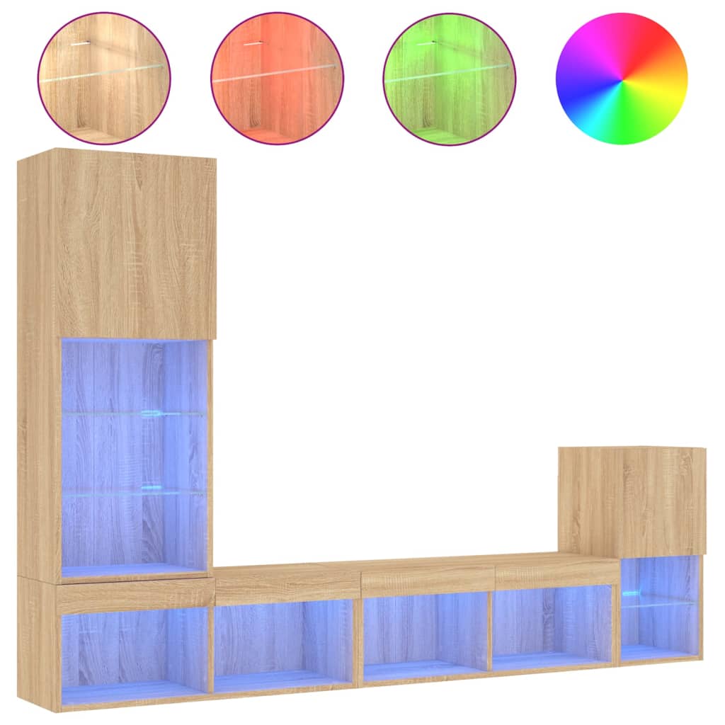 Mobili TV a Muro con LED 4pz Rovere Sonoma Legno Multistrato 3216649