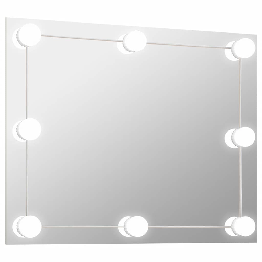 Espejo de pared sin marco con luces led rectangular de vidrio