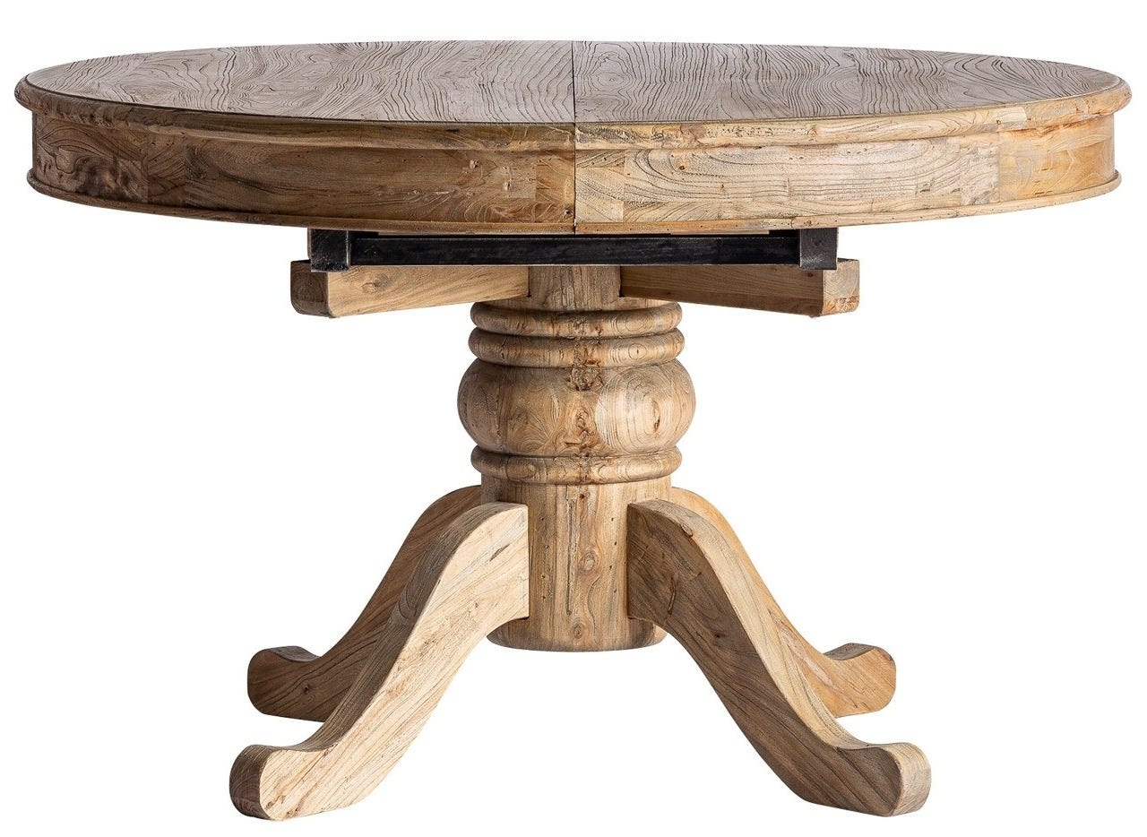 Table à manger ronde à rallonge bois d'orme massif Bukila 125-165cm ...
