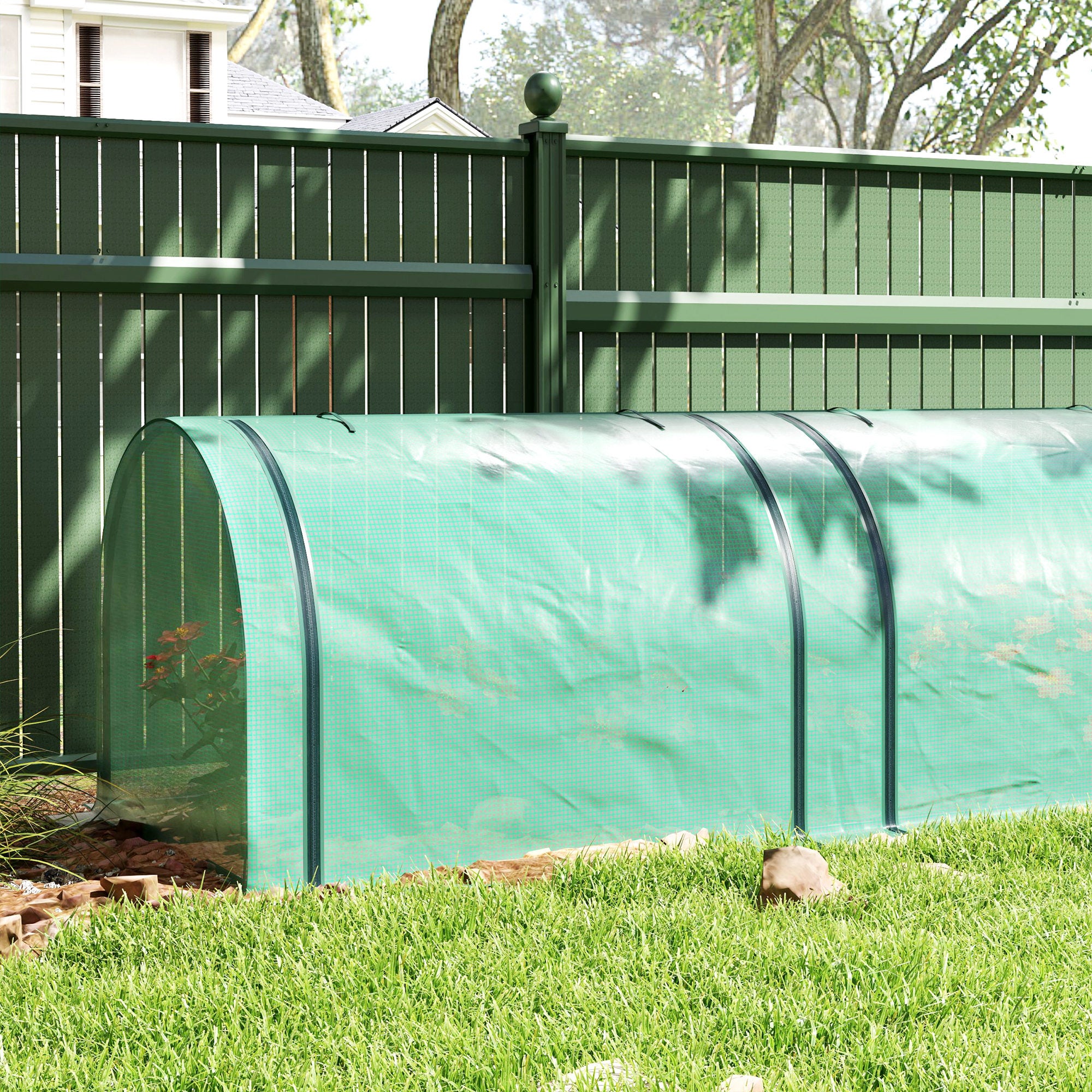 Mini Serre de Jardin tunnel - Outsunny - 3,5 x 1 x 0,8 m - Acier PE Haute densité 140 g/m² - 3 portes nroulables - vert - 8