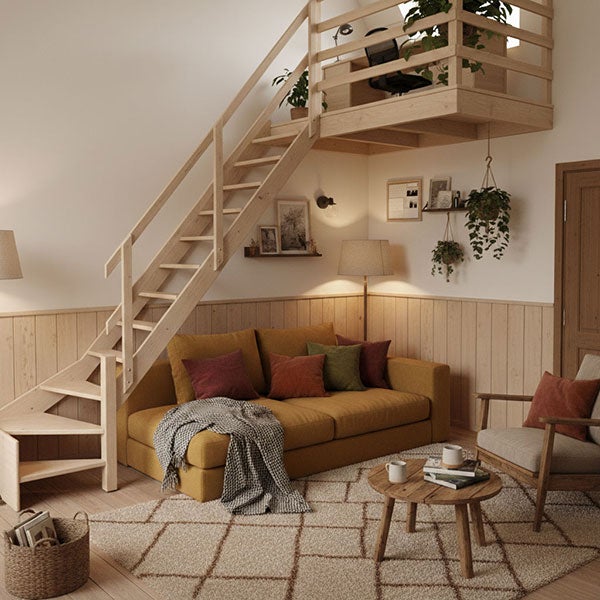 Escalier bois 15 marches - Hauteur à franchir 3.20m - Avec rampe - Largeur 0,68m - COTTAGEJ-LD-320 - 5