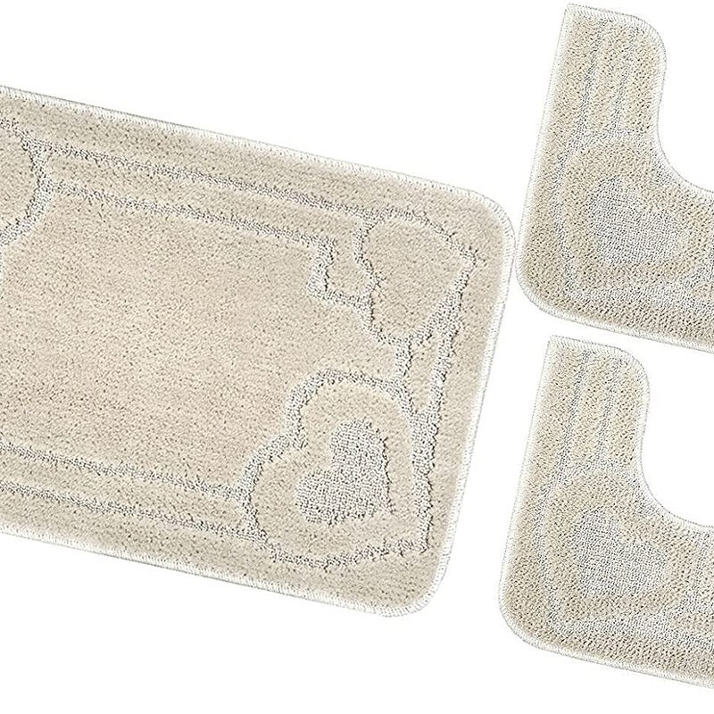 Zestaw 3 dywaników łazienkowych Antypoślizgowy Absorbent Kiery Jednolity Kolor Beżowy