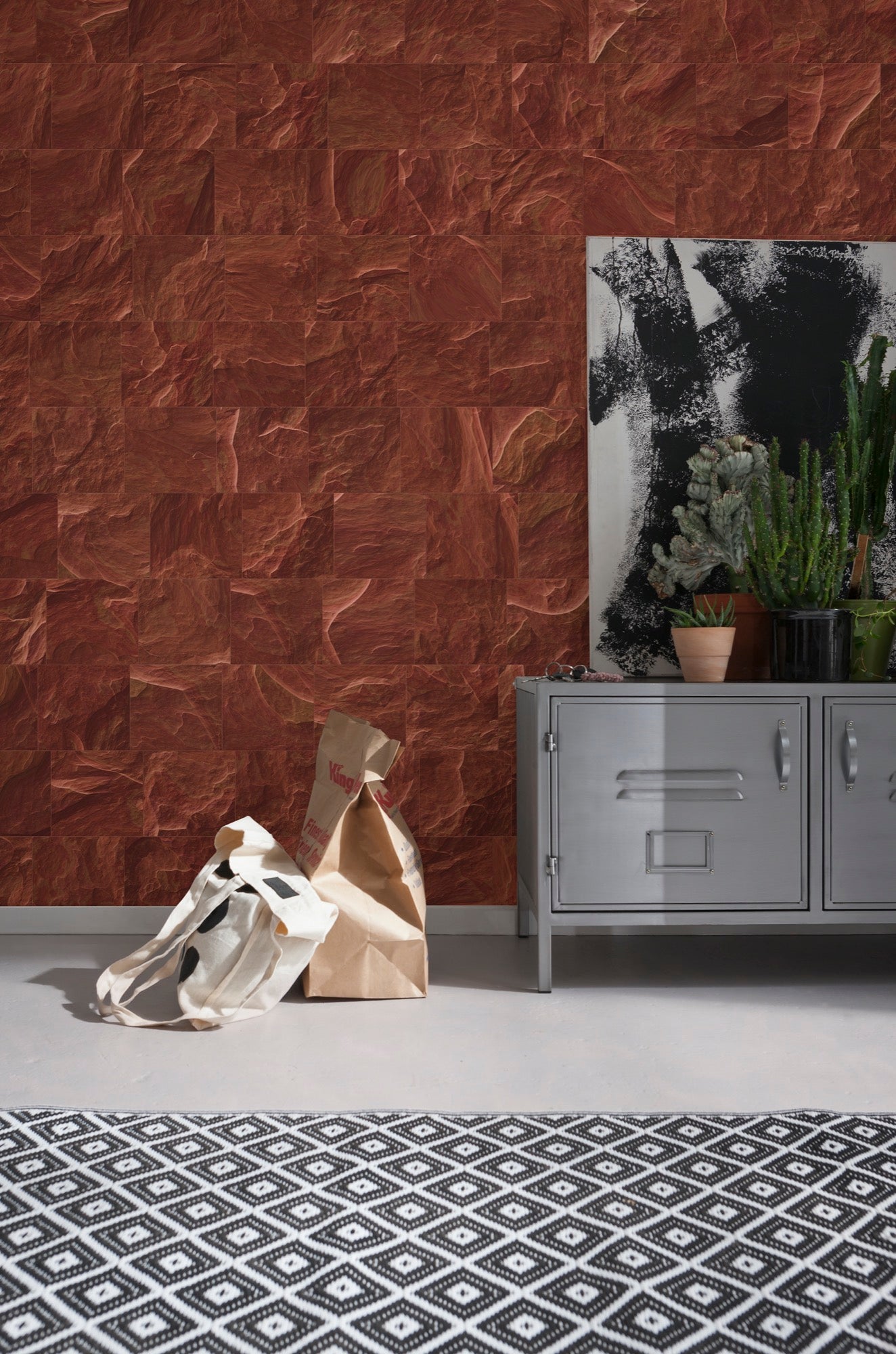 Papel pintado no tejido panorámico de komar - red slate tiles - talla: 400 x 280 cm
