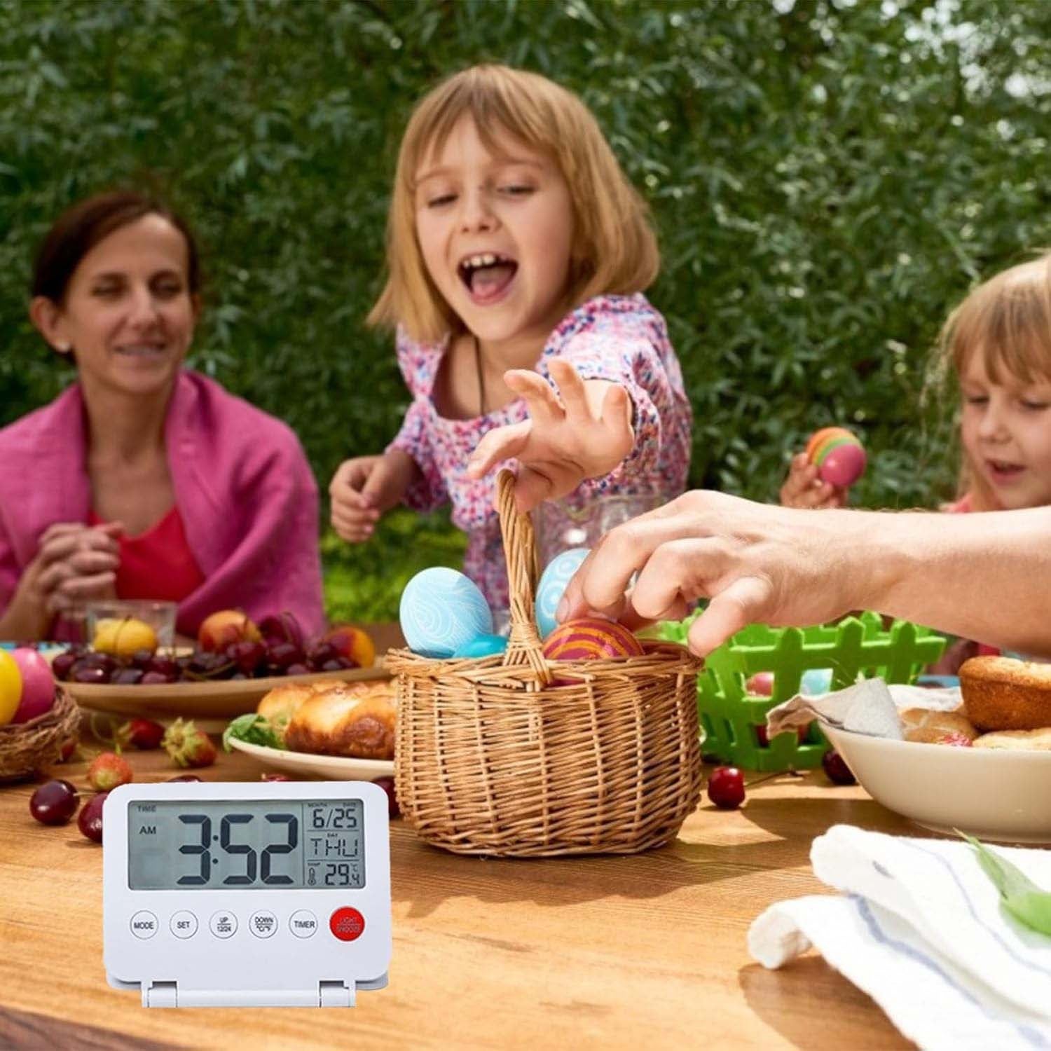 Mini réveil de voyage pliable numérique avec LCD rétroéclairé, thermomètre, snooze, date et heure, bureau, chambre, cuisine, pratique et portable - 9