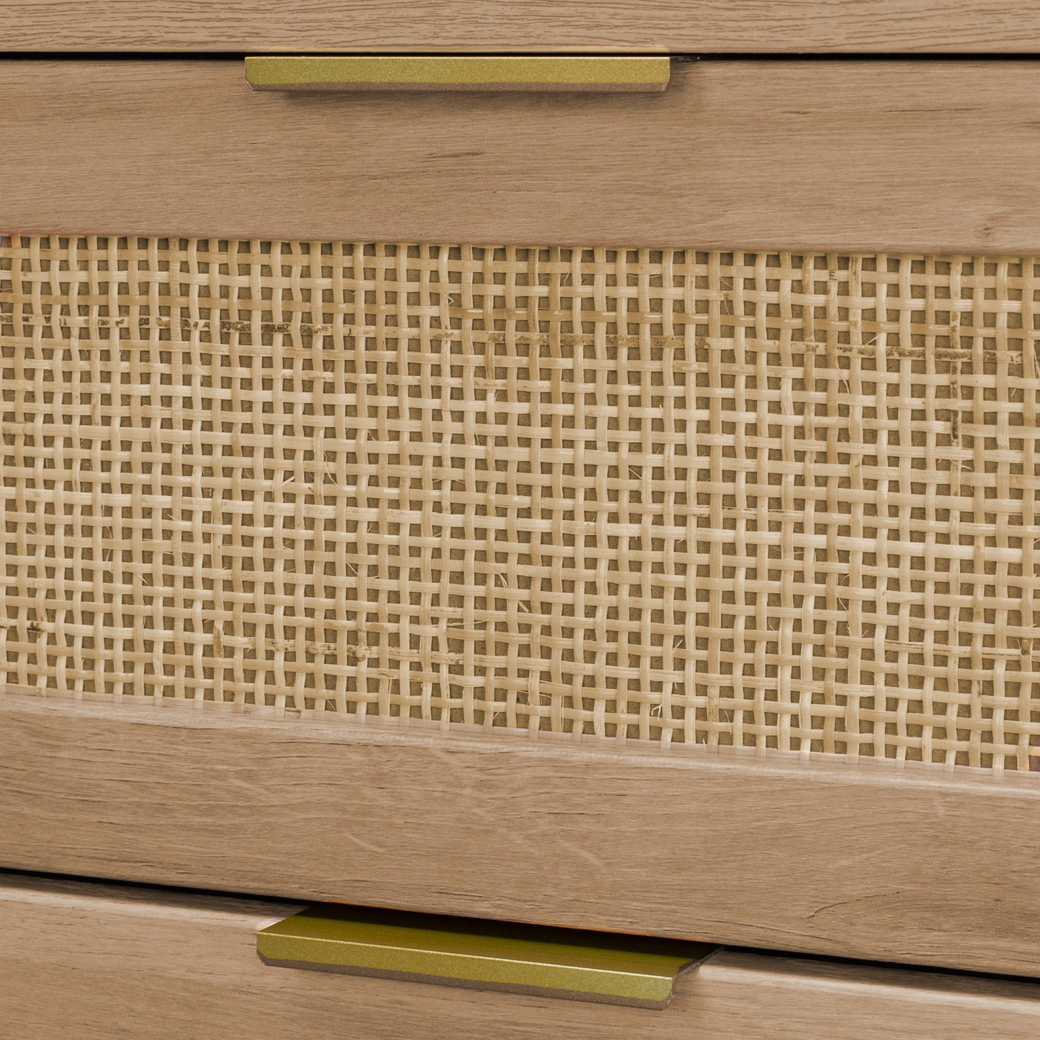 Commode chiffonnier effet bois et cannage 4 tiroirs naturel. poignée en métal doré - L 48 x P 39.5 x H 96 cm - Eva EVA - 2