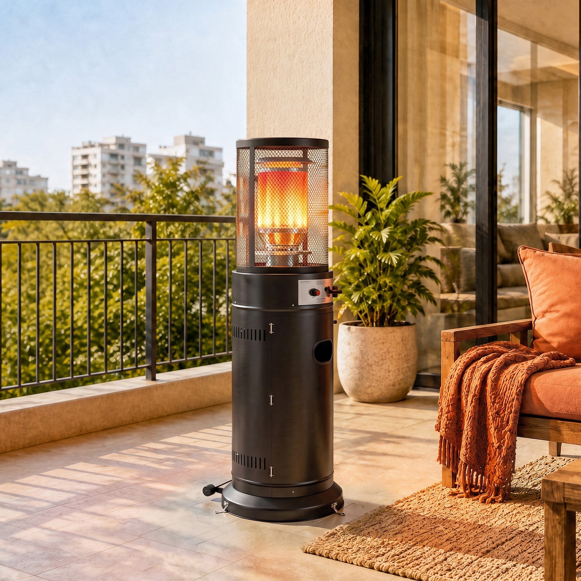 Outsunny Estufa Gas Exterior Metal 52X46x137 Cm Negro , Leroy Merlin