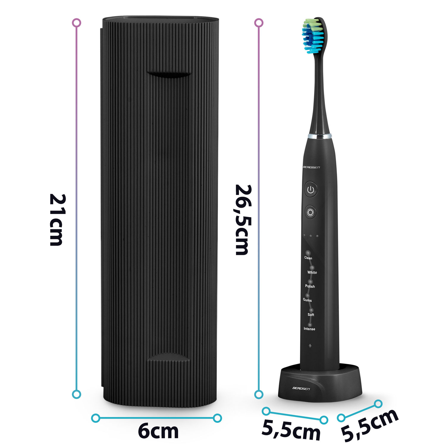 Szczoteczka soniczna do zębów Berdsen Galaxy czarna elektryczna + etui - 7